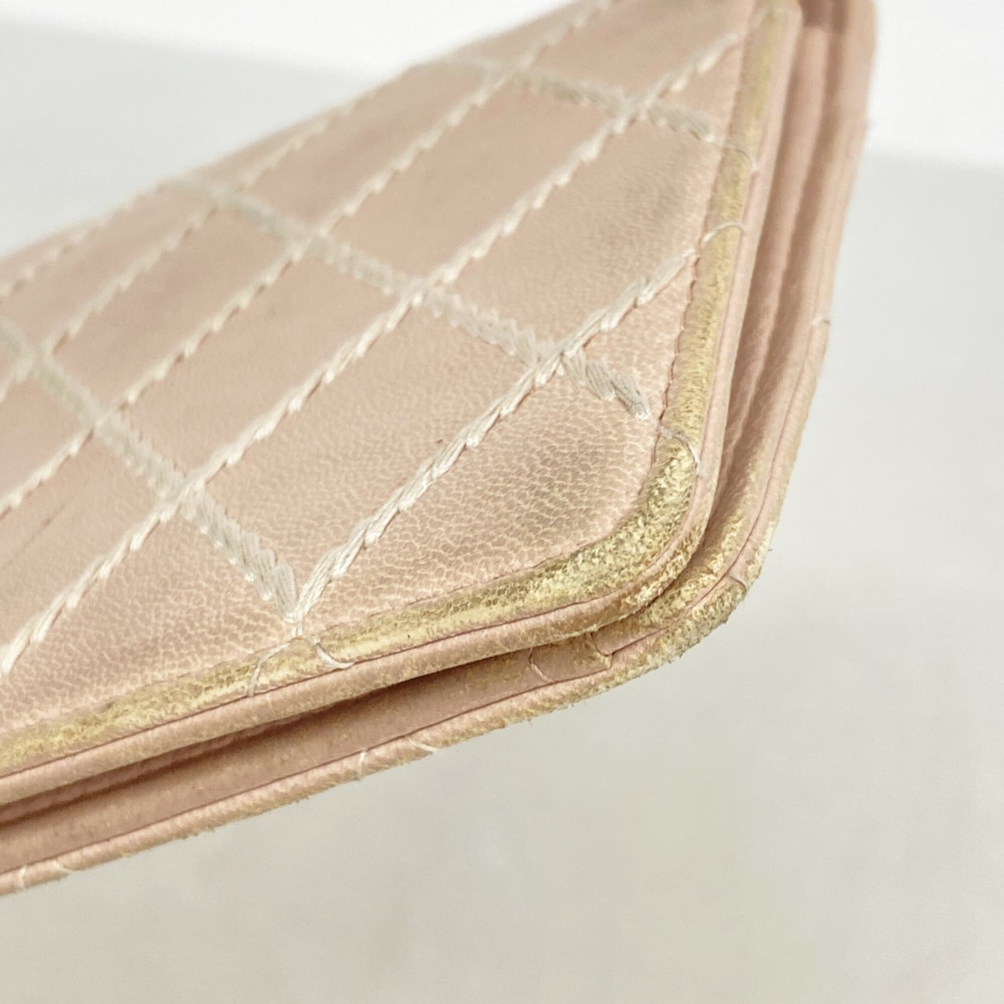 Chanel Pink Leather Long Wallet (Bi-Fold) (Pre-Owned)