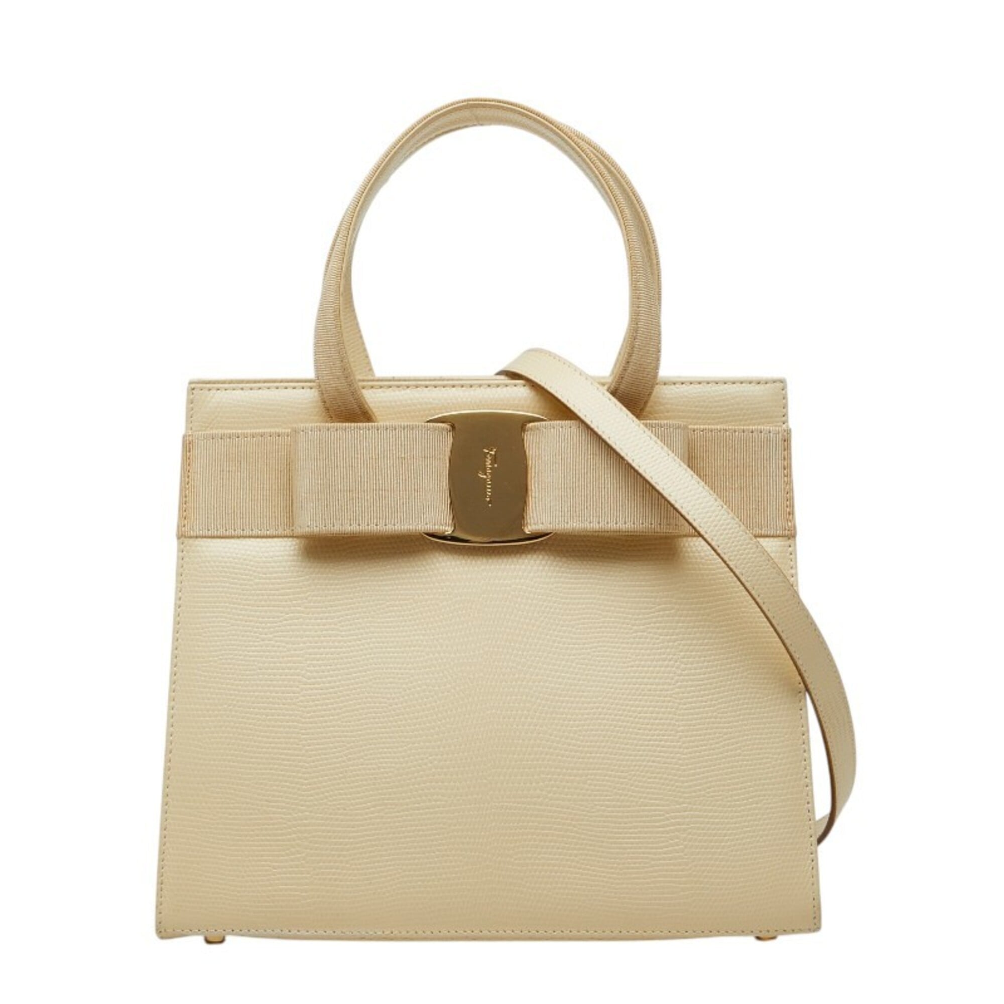 Salvatore Ferragamo Ivory Leather Handbag Shoulder Bag (Pre-Owned)