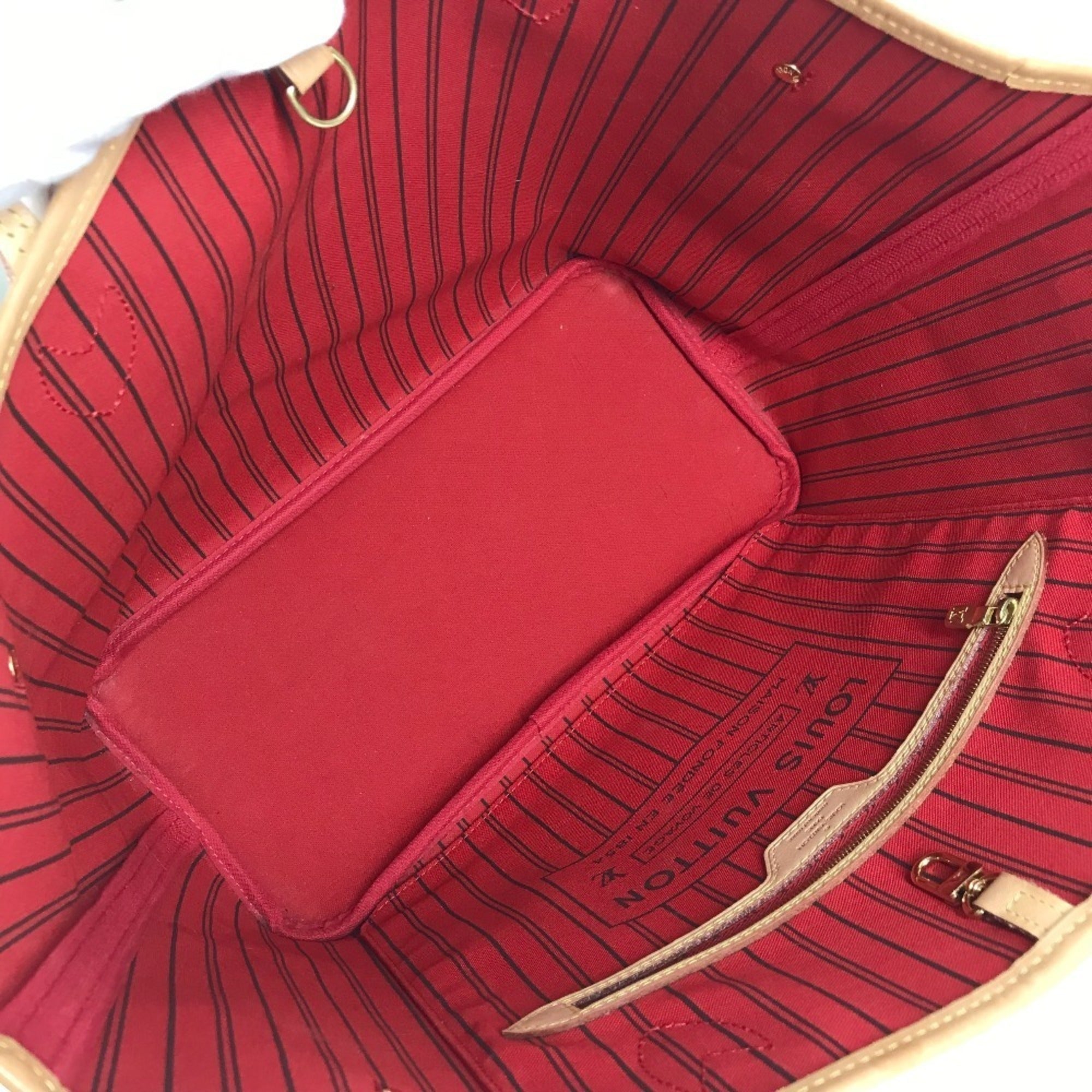 Louis Vuitton Brown Cerise Red Color Monogram Canvas Handbag Shoulder Bag Tote Bag (Pre-Owned)