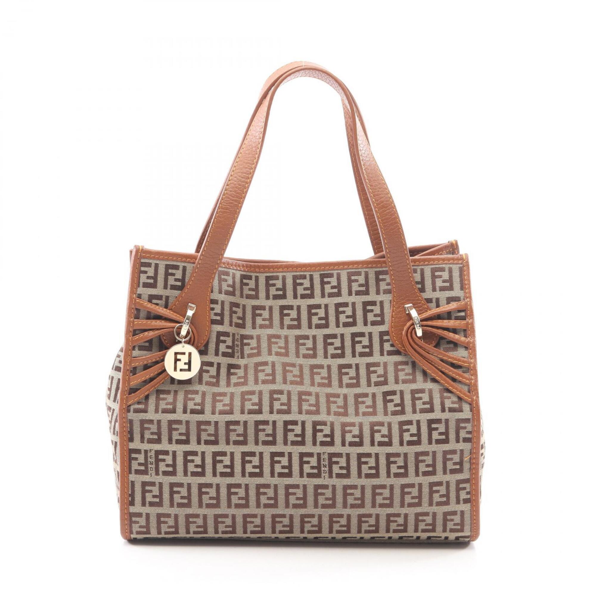 Fendi Beige Brown Canvas Handbag Tote Bag (Pre-Owned)