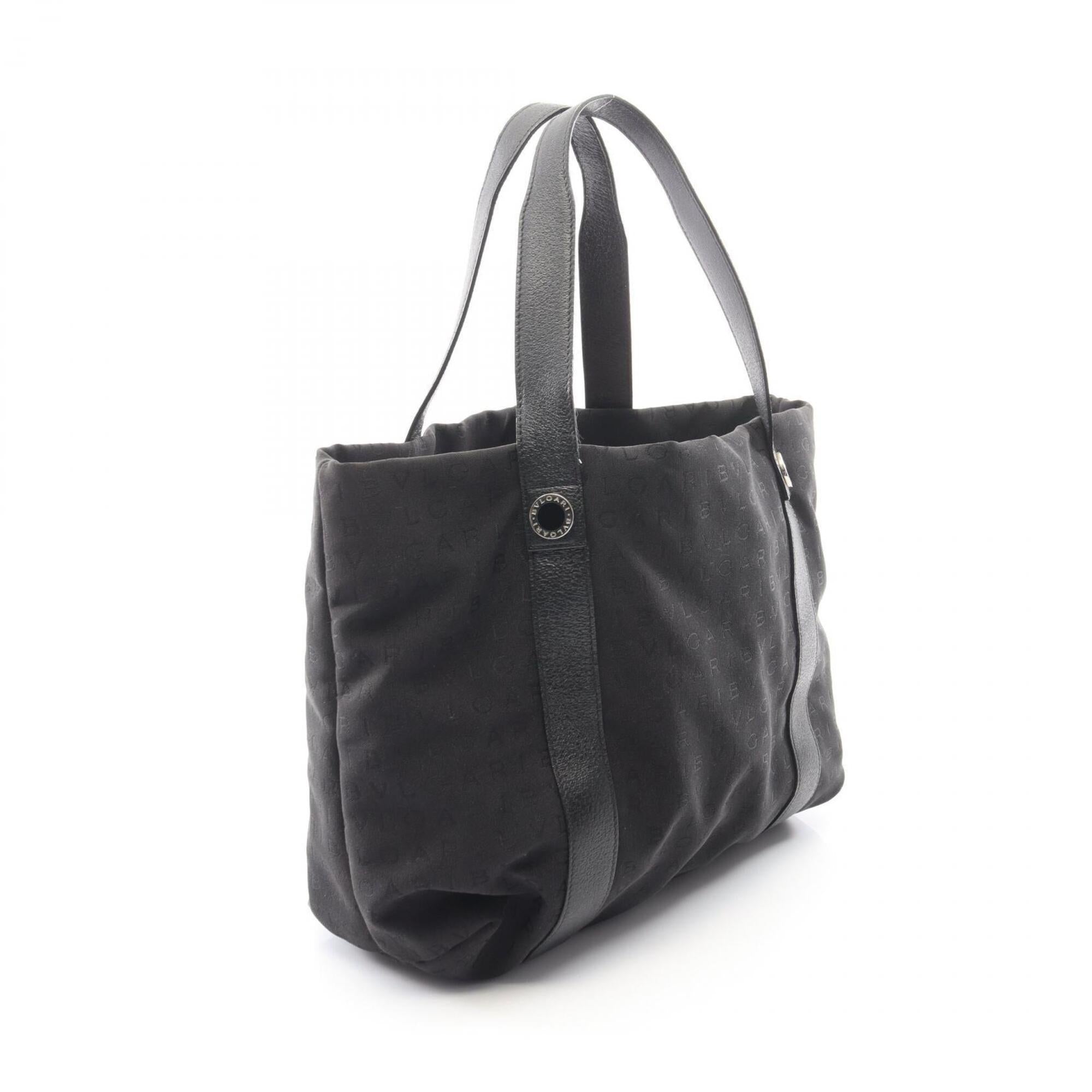 Bvlgari Black Canvas Leather Handbag Tote Bag (Pre-Owned)