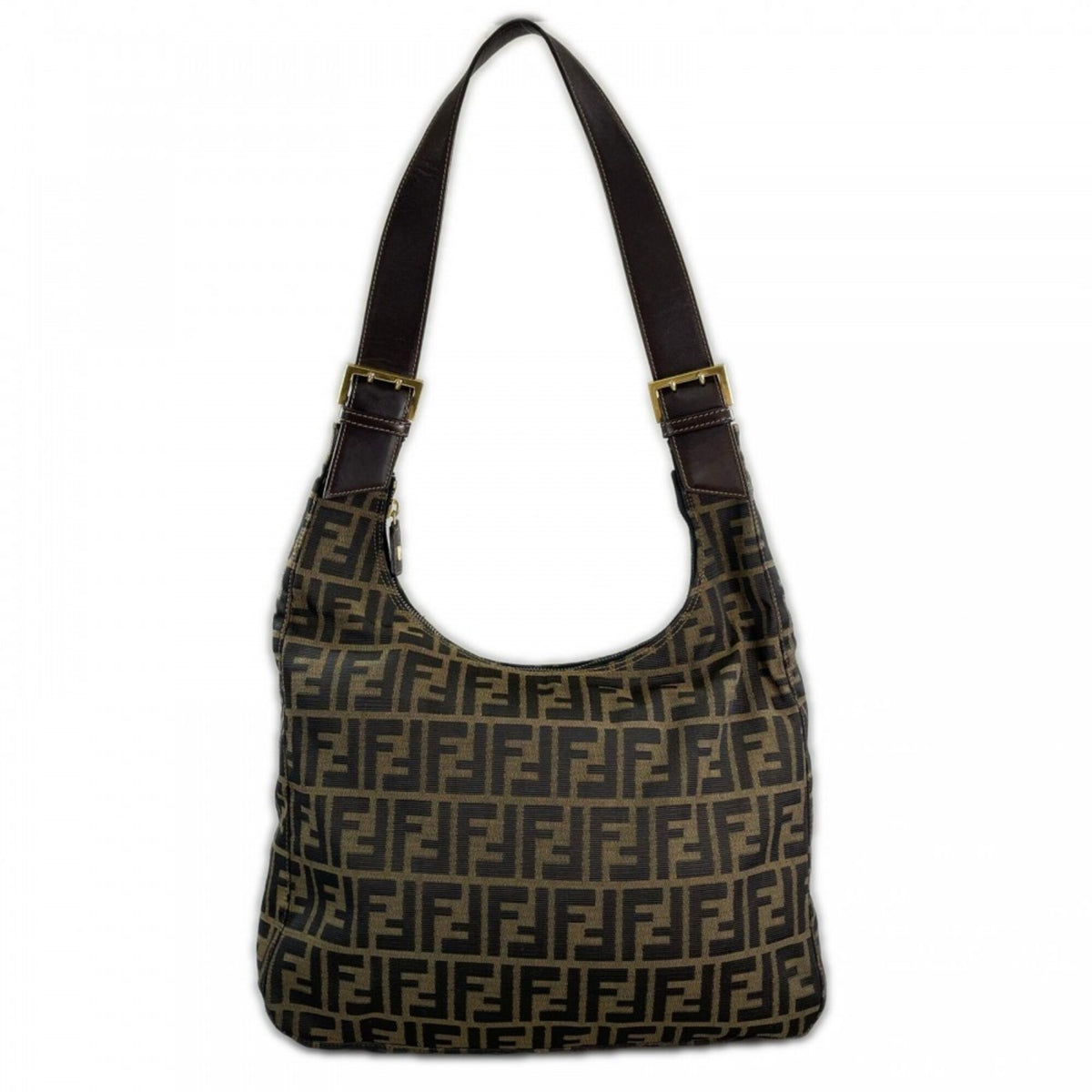 Fendi Zucca Brown Canvas Shoulder Bag (Pre-Owned)
