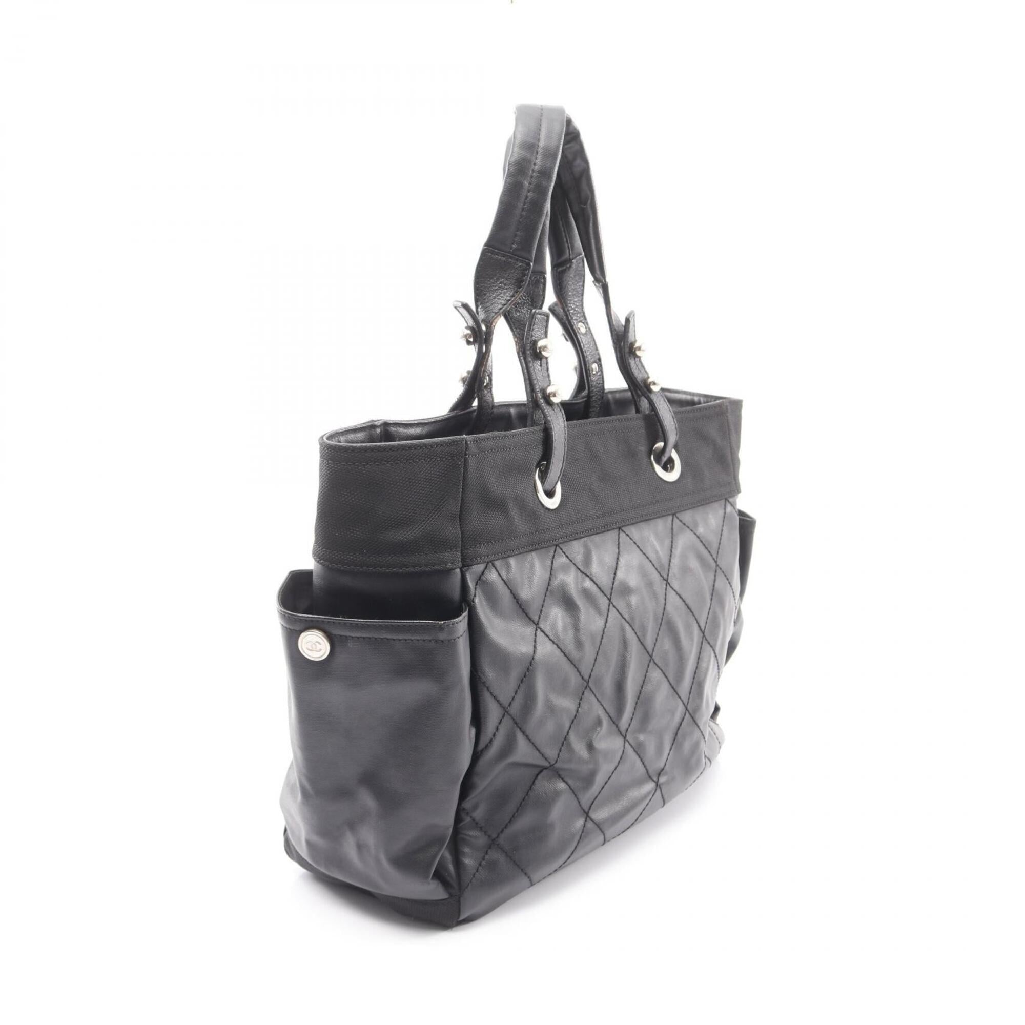 Chanel Black Coated Canvas Leather Handbag Tote Bag (Pre-Owned)