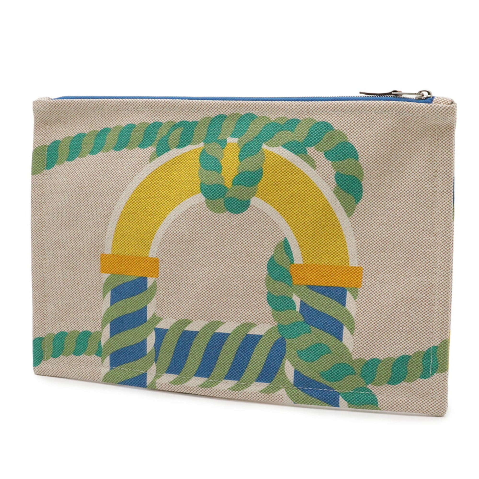 Hermes Multi-Color Cotton Leather Clutch Bag Pouch (Pre-Owned)