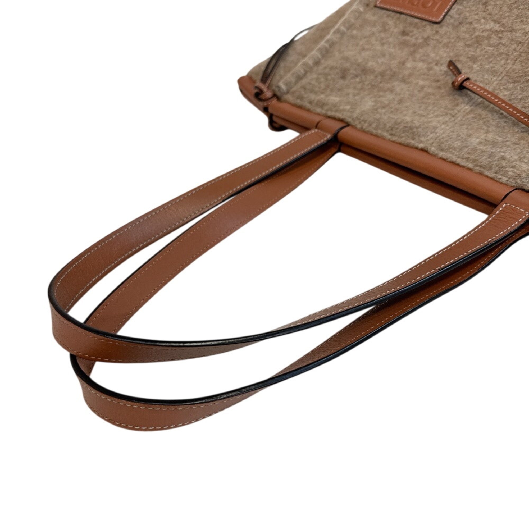 Loewe Beige Beige Brown Wool Leather Shoulder Bag Tote Bag (Pre-Owned)