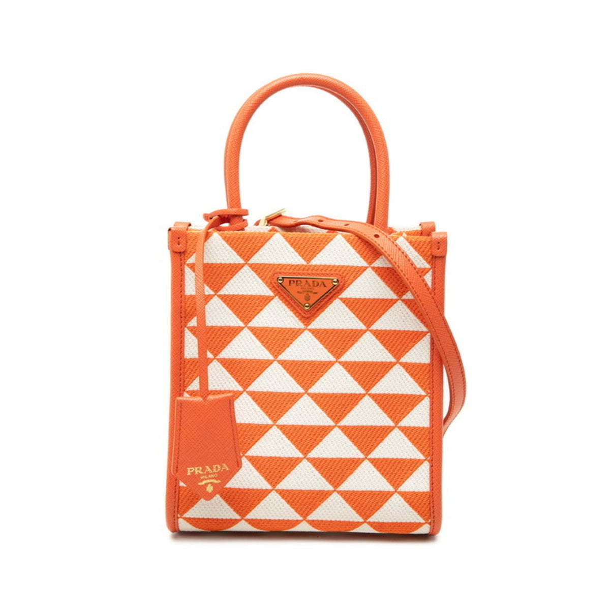 Prada Orange White Canvas Leather Handbag Shoulder Bag (Pre-Owned)