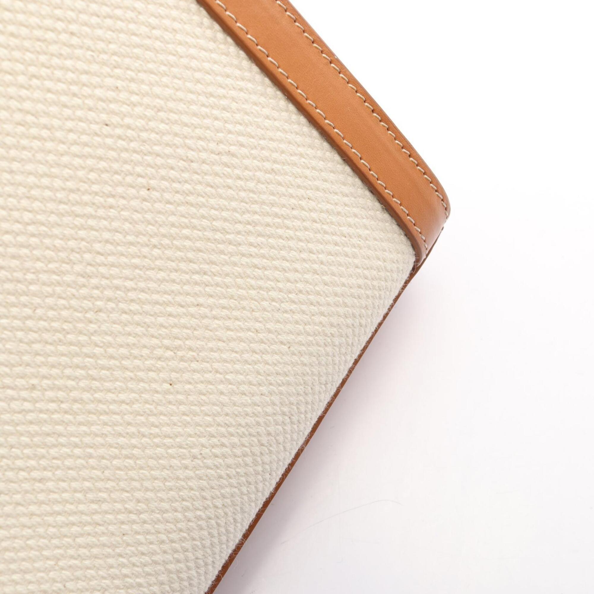 Celine Brown Ivory Canvas Leather Handbag (Pre-Owned)