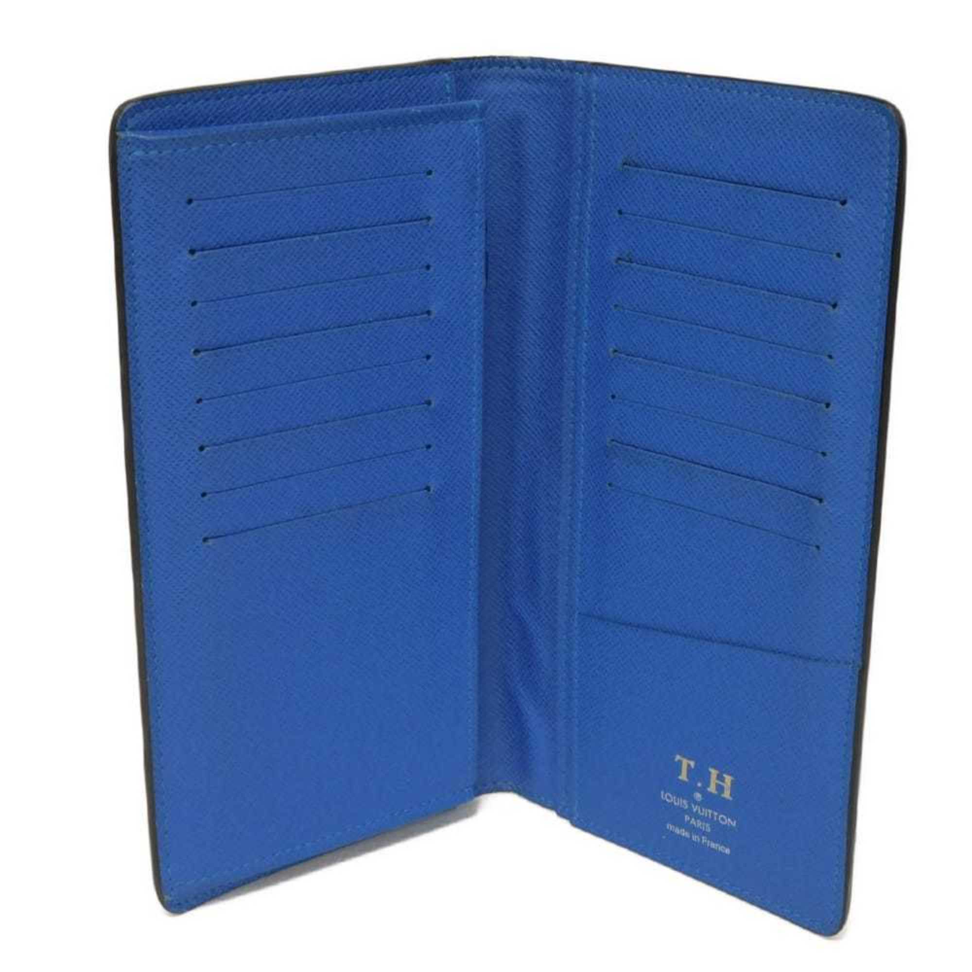 Louis Vuitton Black Blue Noir Taiga Leather Long Wallet (Bi-Fold) (Pre-Owned)