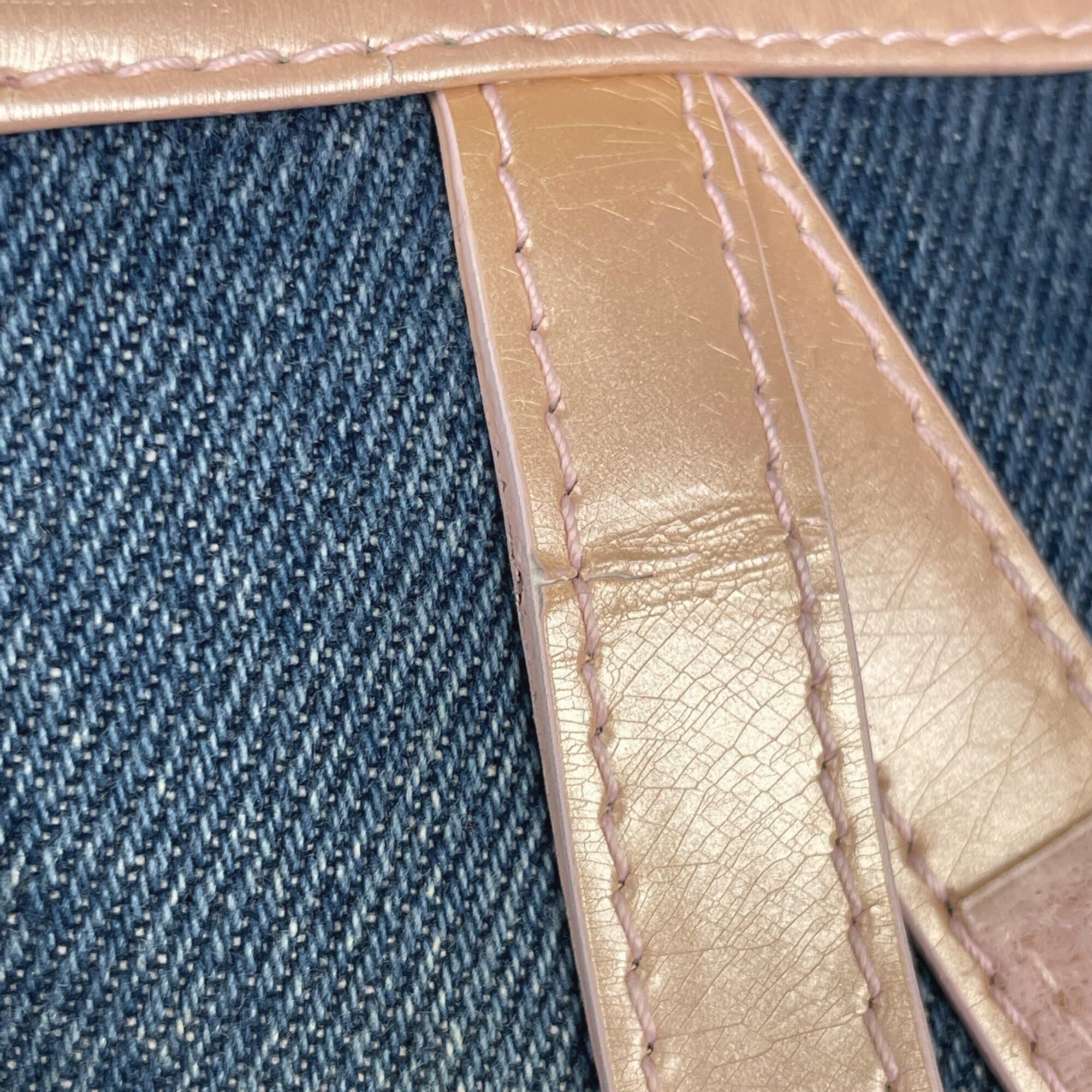 Christian Dior Blue Pink Denim Leather Saddle Bag (Pre-Owned)