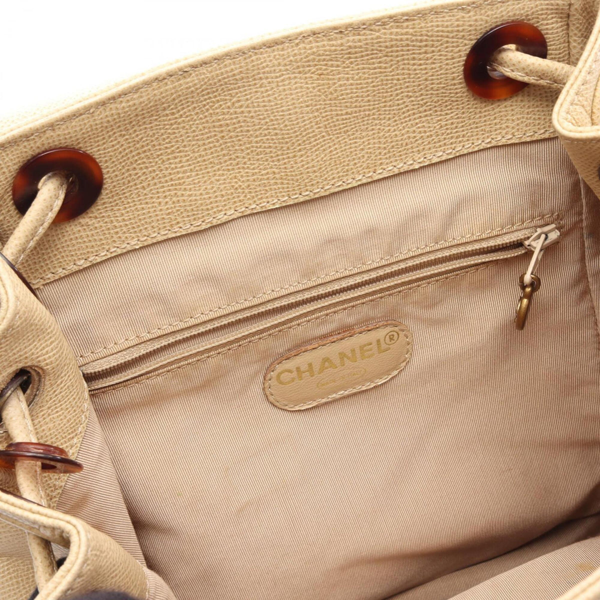 Chanel Beige Grained Calfskin Backpack Handbag (Pre-Owned)