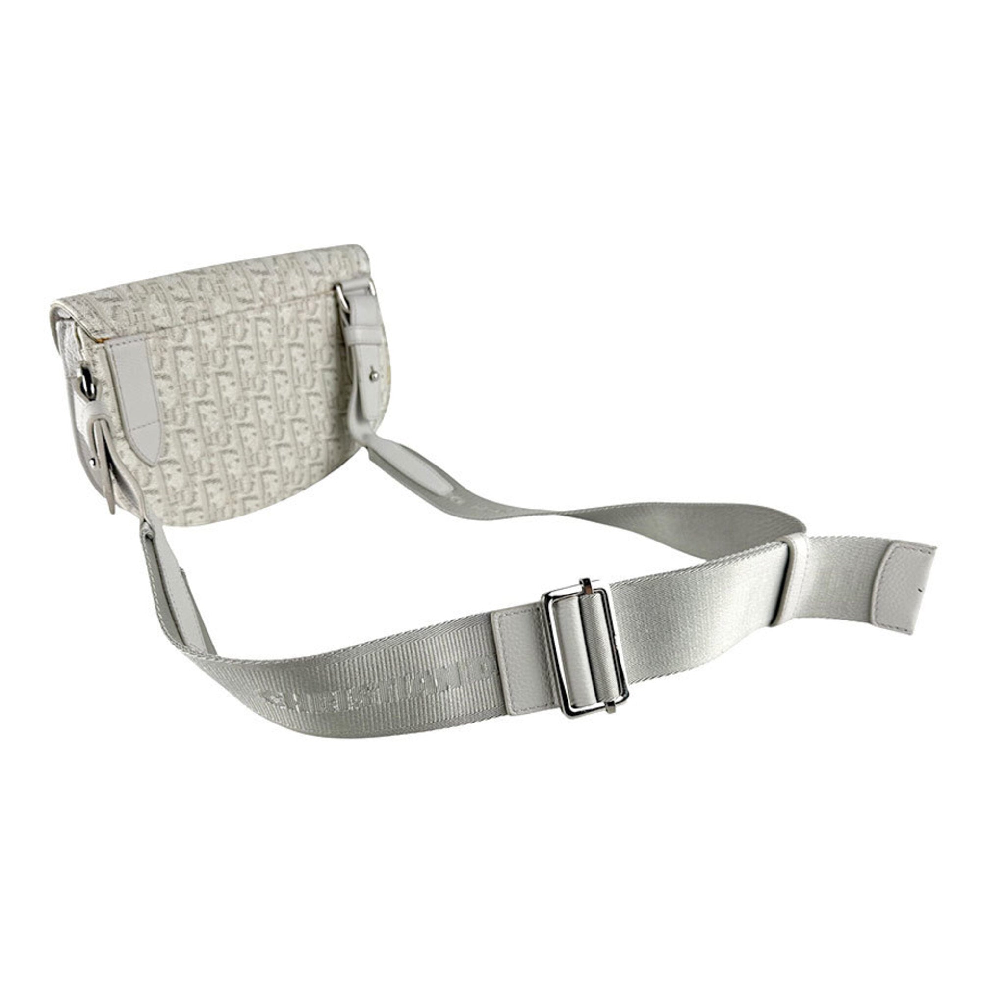 Christian Dior Light Gray Canvas Leather Saddle Bag Shoulder Bag (Pre-Owned)