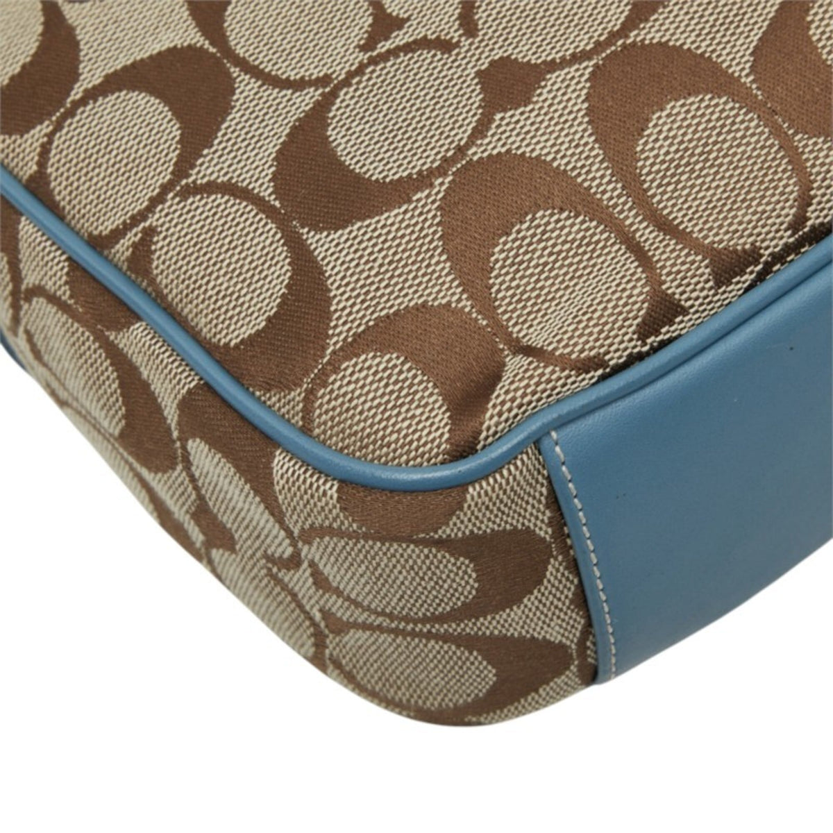 Coach Beige Blue Canvas Leather Shoulder Bag (Pre-Owned)