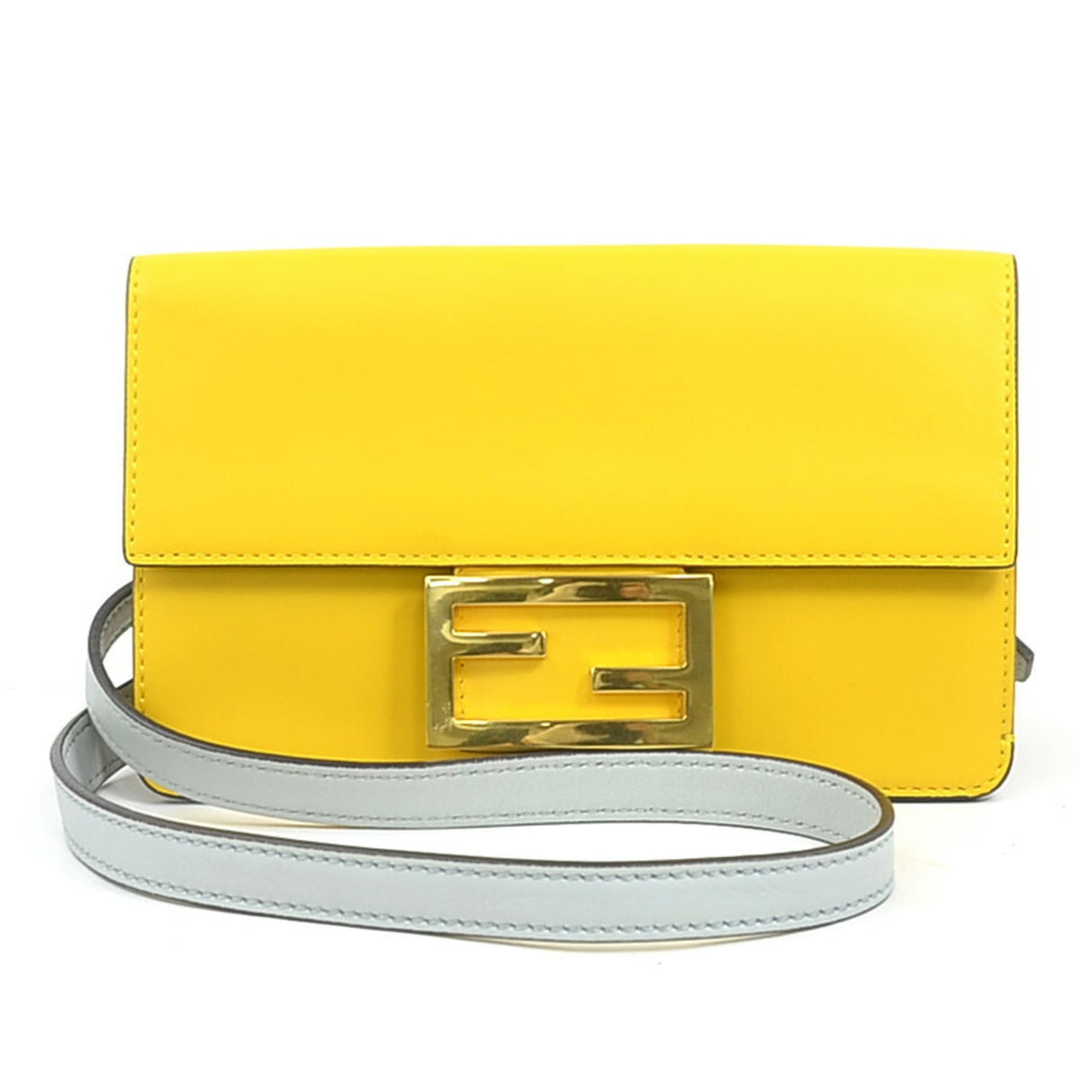 Fendi Light Gray Yellow Leather Shoulder Bag (Pre-Owned)