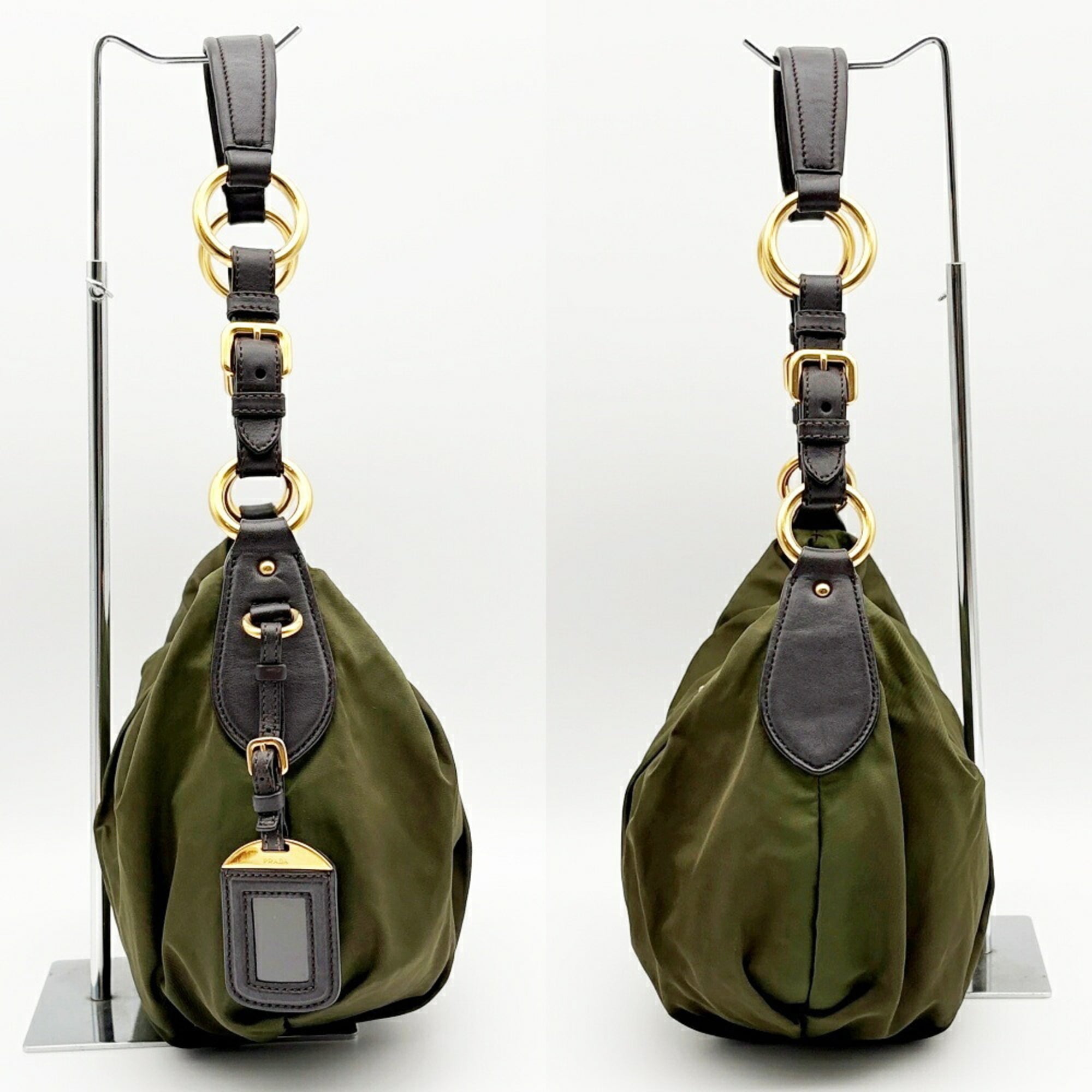 Prada Dark Brown Khaki Nylon Leather Shoulder Bag (Pre-Owned)
