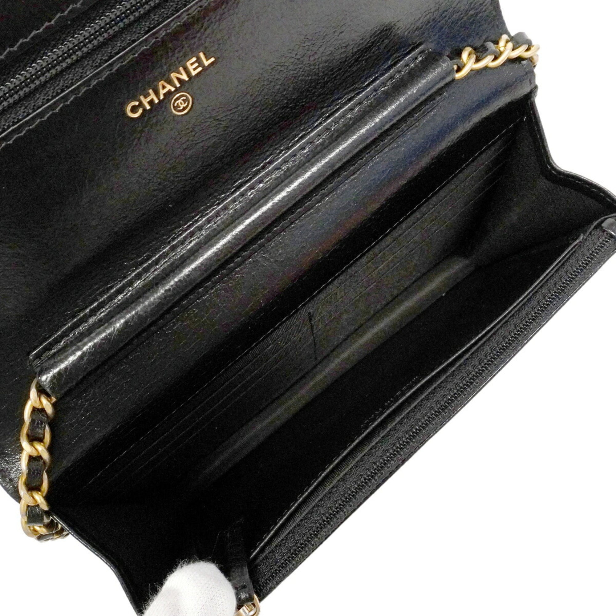 Chanel Black Leather Chain/Shoulder Wallet (Pre-Owned)