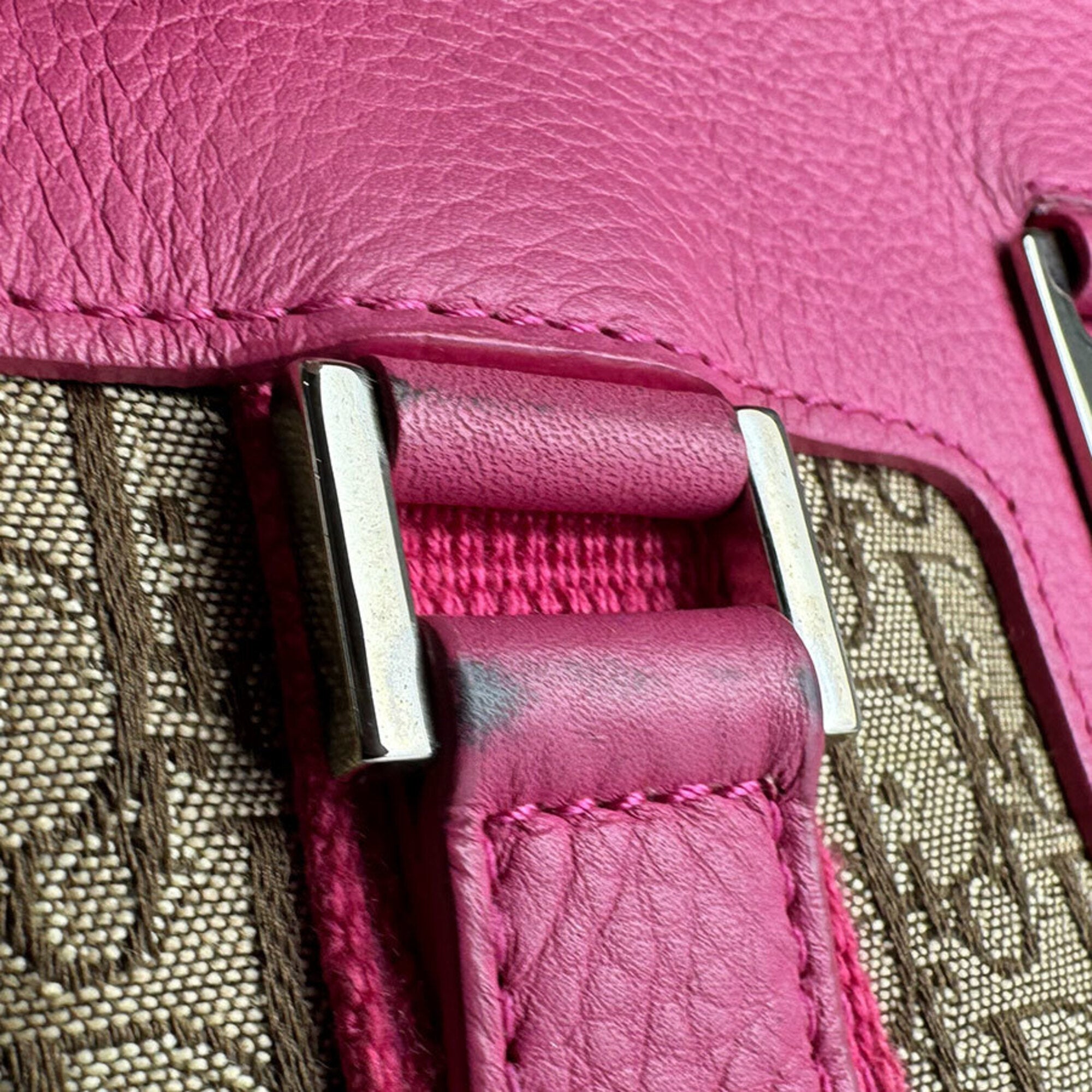 Christian Dior Brown Pink Canvas Leather Handbag (Pre-Owned)