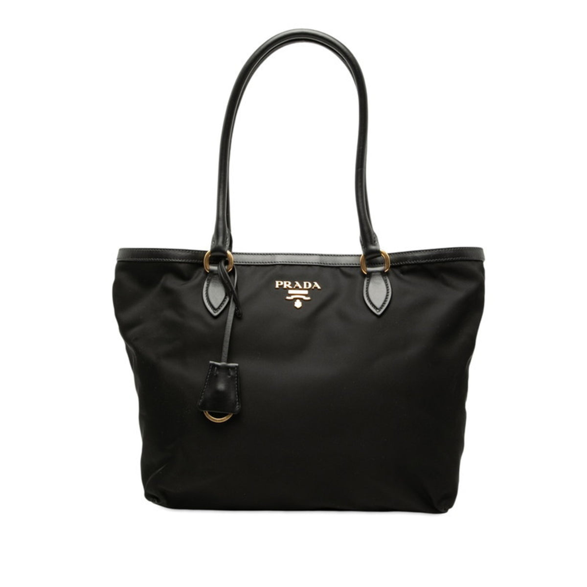 Prada Black Nylon Leather Handbag Tote Bag (Pre-Owned)