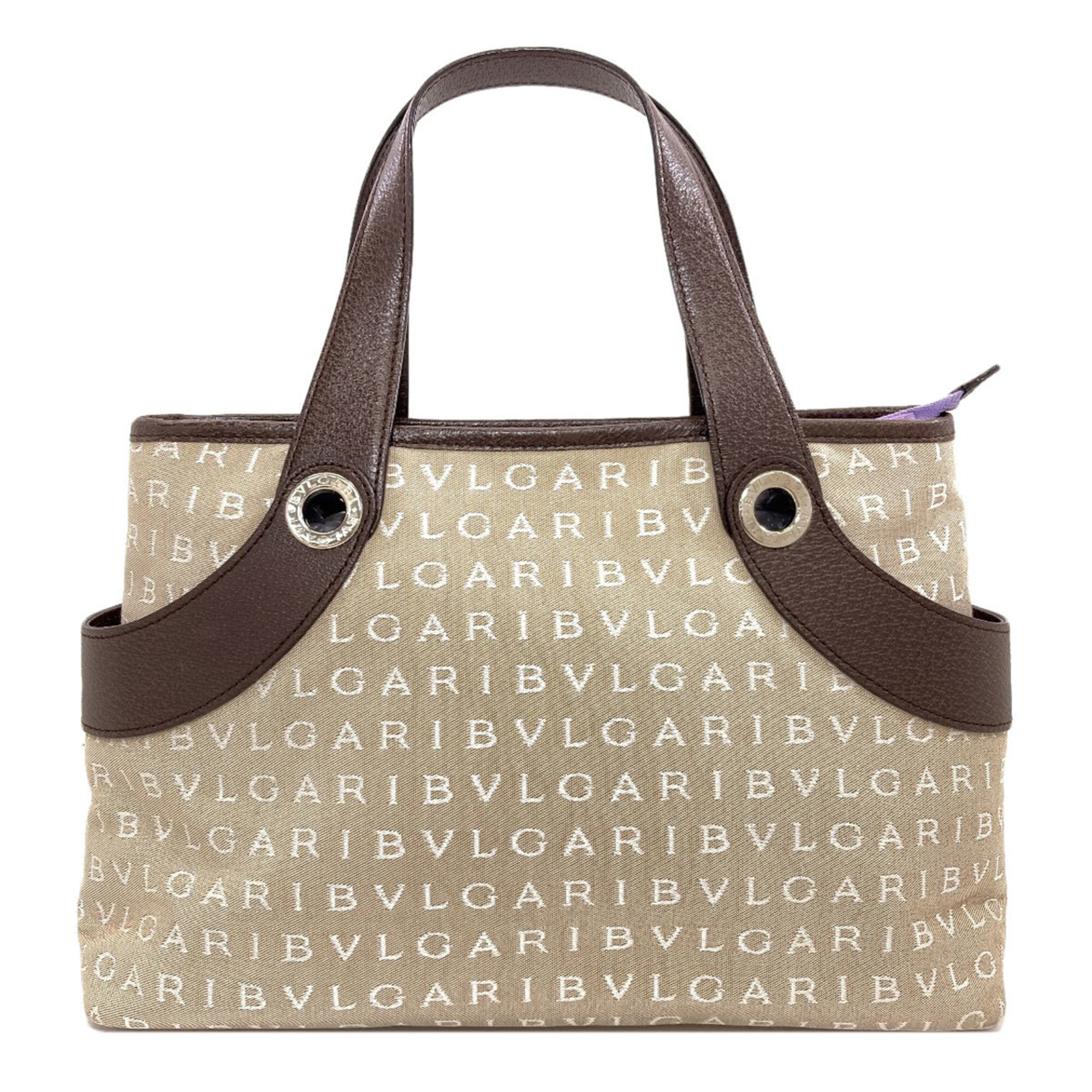 Bvlgari Beige Brown Canvas Handbag (Pre-Owned)