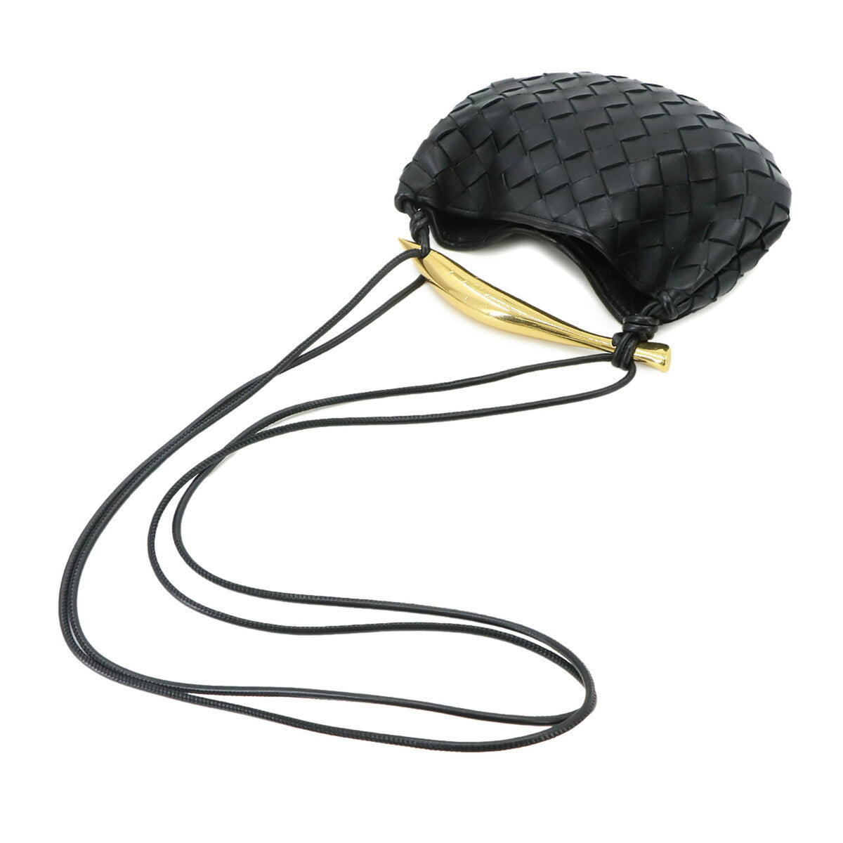 Bottega Veneta Intrecciato Black Leather Handbag Shoulder Bag (Pre-Owned)