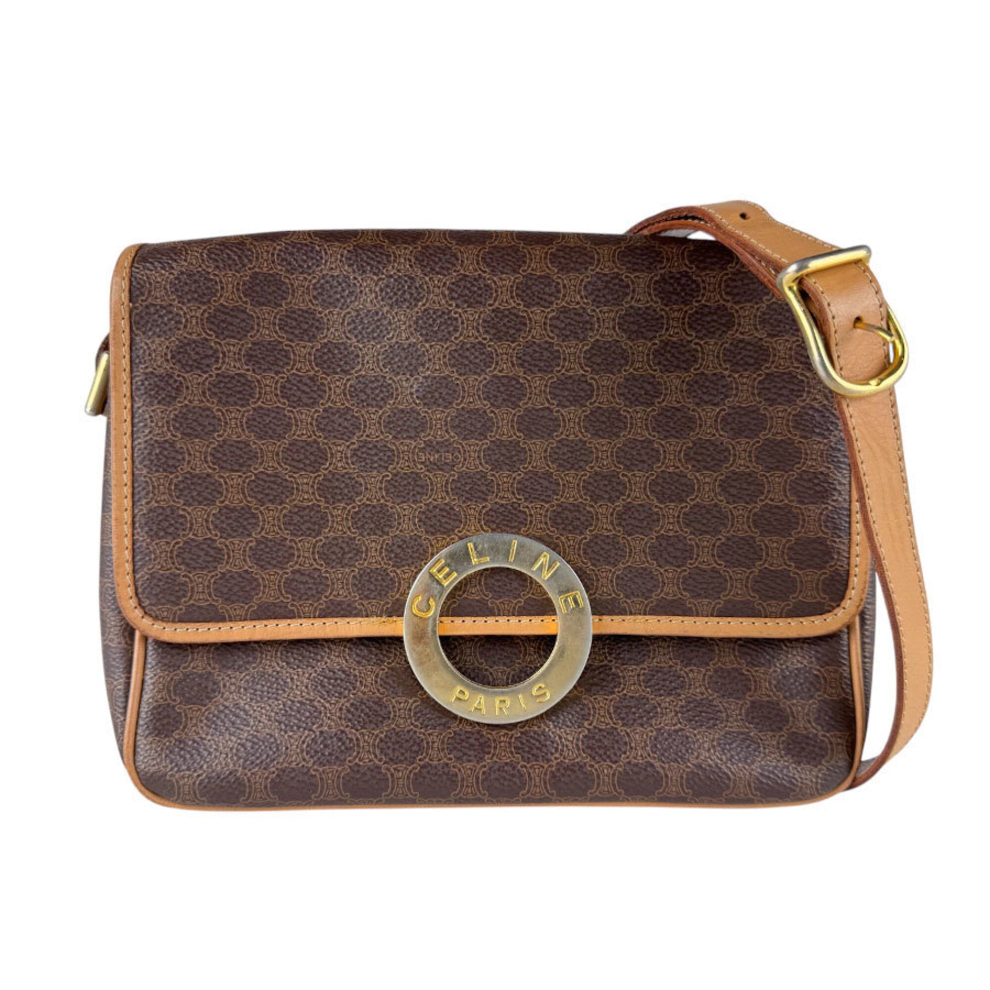 Celine Brown Coated Canvas Shoulder Bag (Pre-Owned)