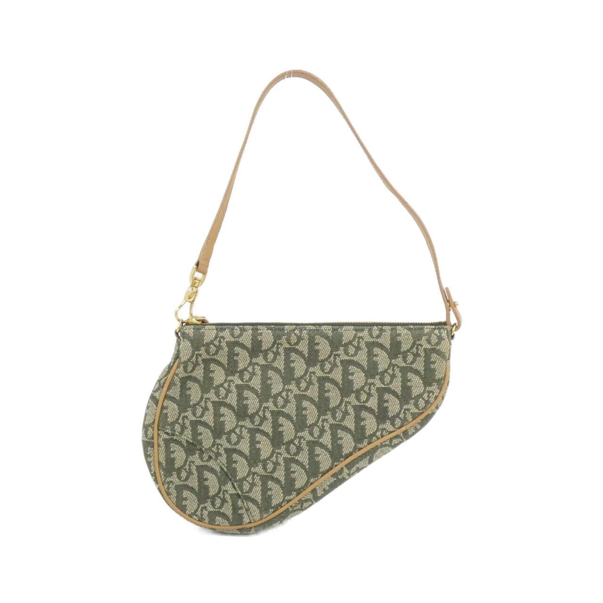 Christian Dior Green Green Canvas Shoulder Bag (Pre-Owned)