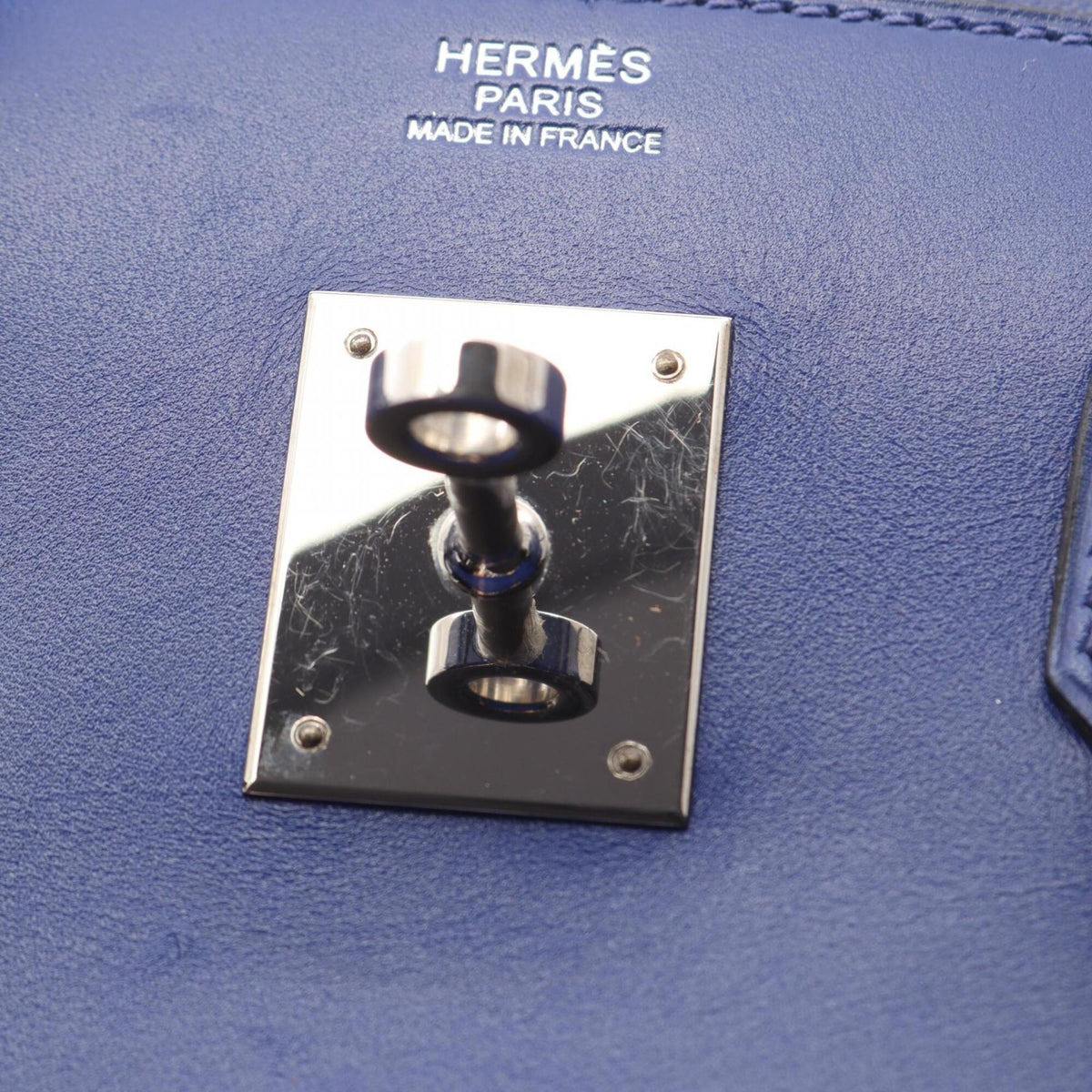 Hermes Blue Leather Tadelakt Leather Handbag (Pre-Owned)