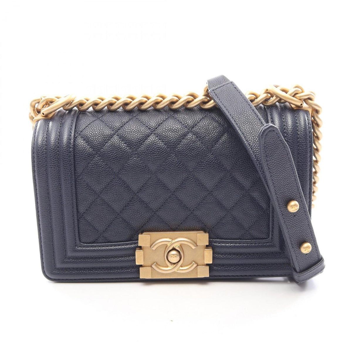 Chanel Boy Chanel Navy Grained Calfskin Handbag Shoulder Bag (Pre-Owned)