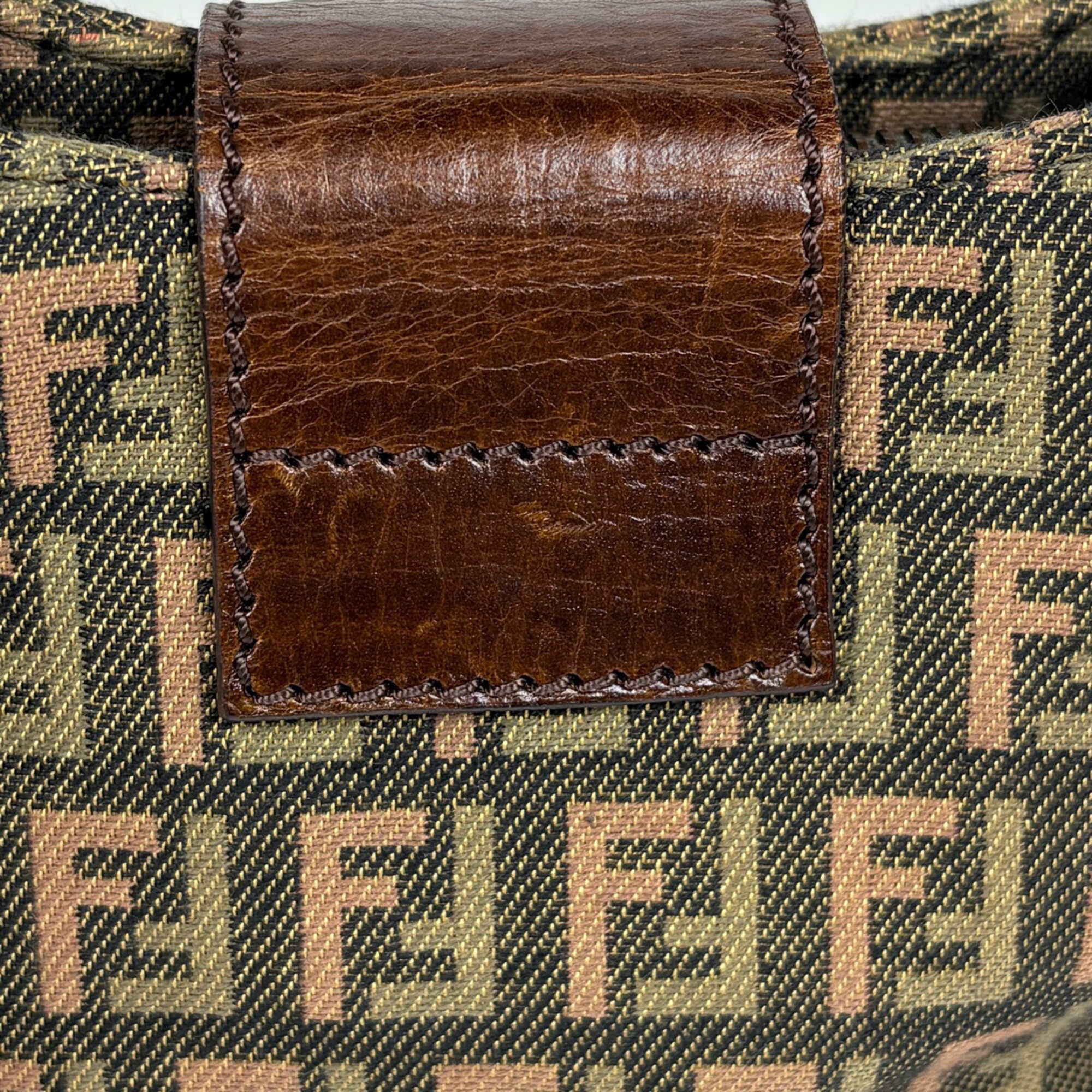 Fendi Brown Green Multi-Color Zucchino Shoulder Bag (Pre-Owned)