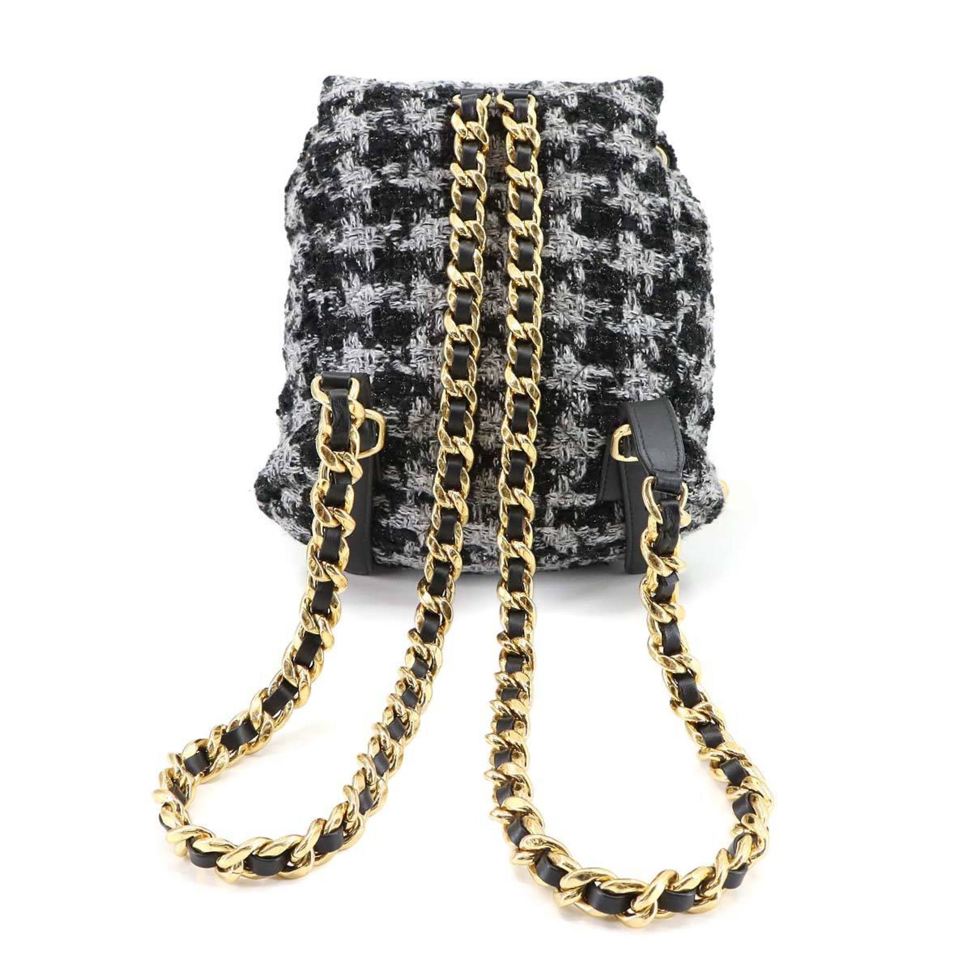 Chanel Black Gray Tweed Leather Backpack (Pre-Owned)