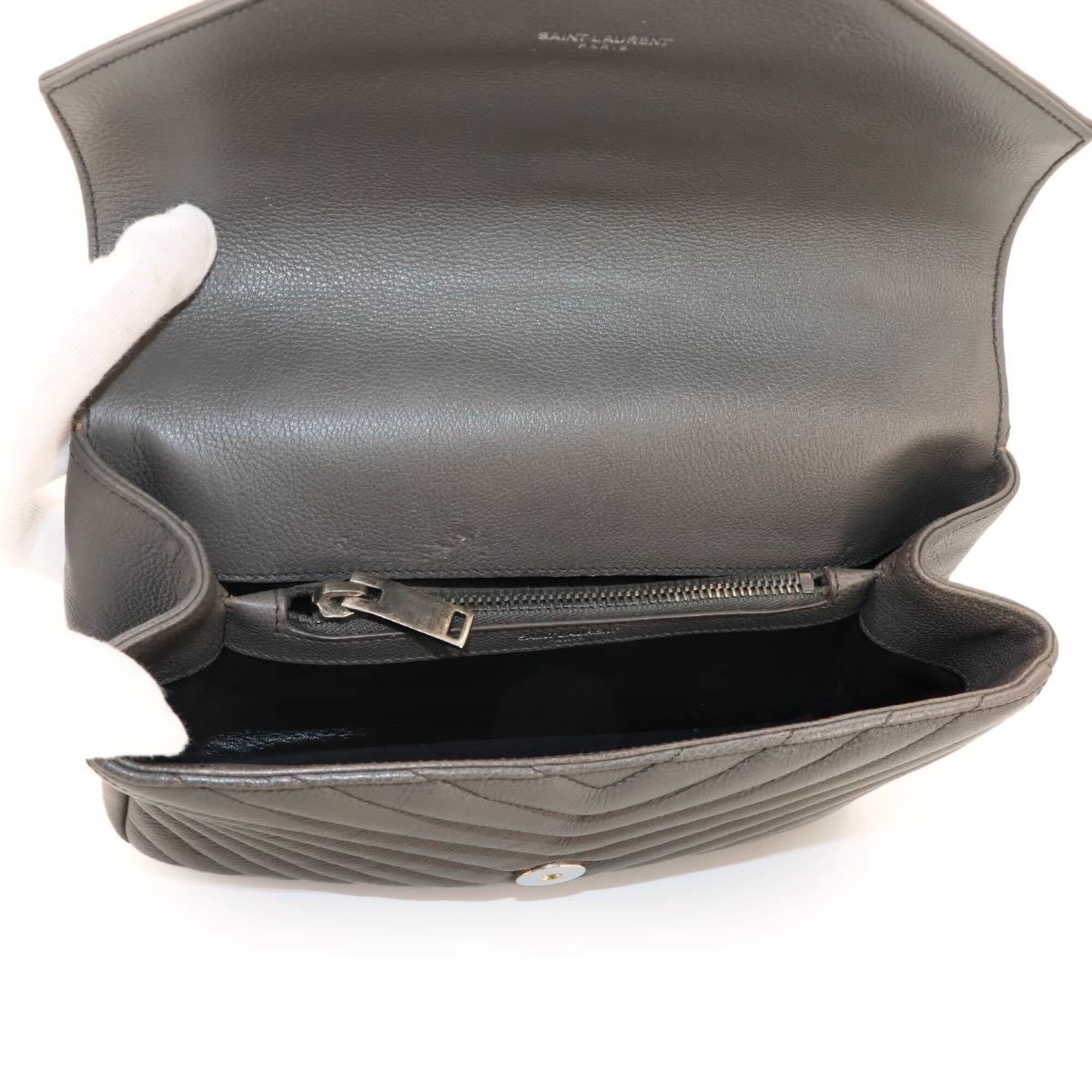 Saint Laurent Gray Leather Handbag Shoulder Bag (Pre-Owned)