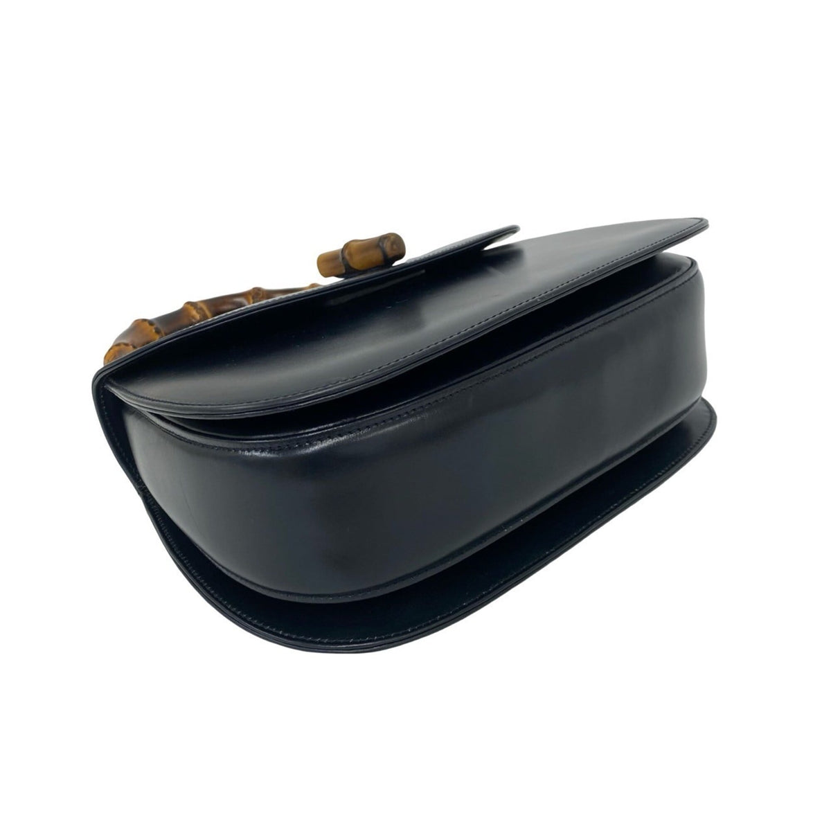 Gucci Navy Leather Bamboo Handbag Shoulder Bag (Pre-Owned)