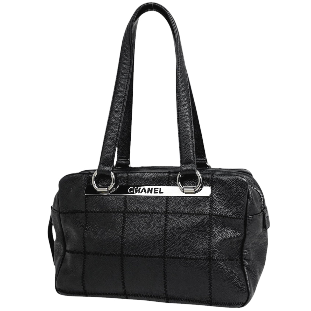Chanel Chocolate Bar Black Grained Calfskin Handbag (Pre-Owned)