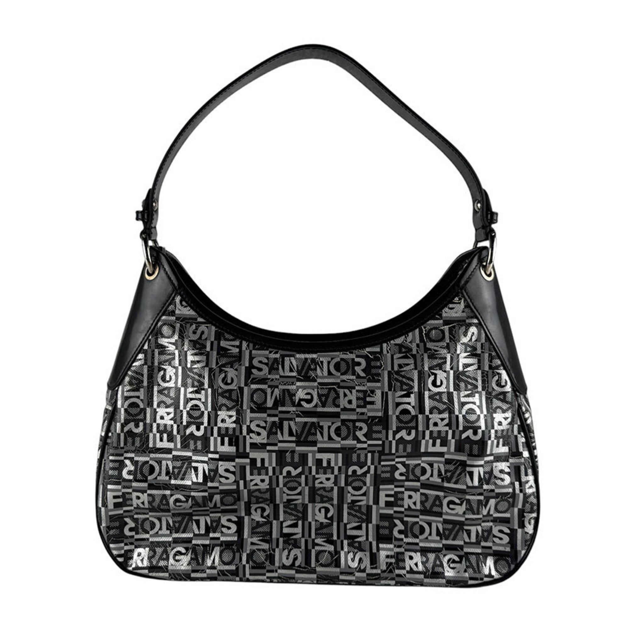 Salvatore Ferragamo Black Coated Canvas Leather Shoulder Bag (Pre-Owned)