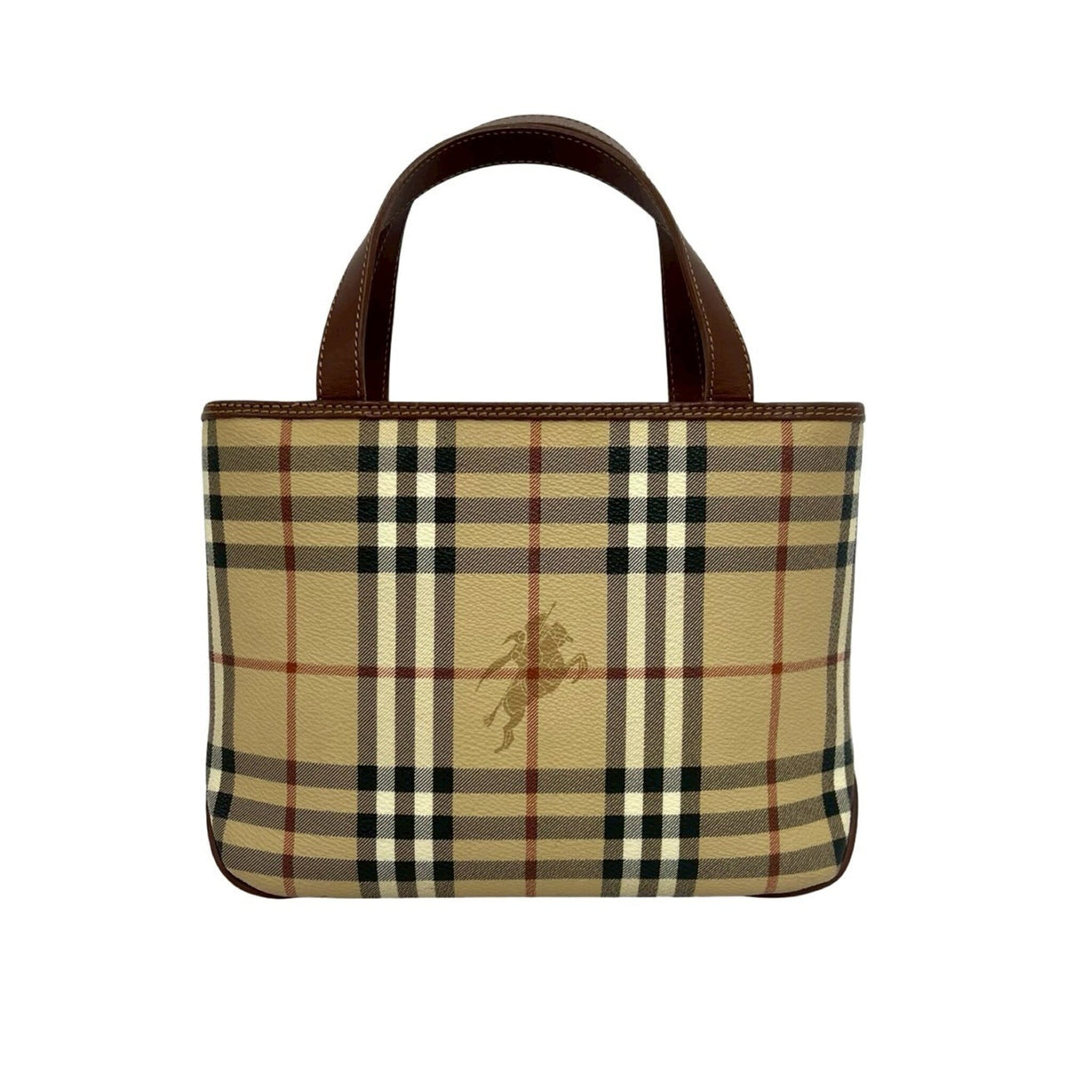 Burberry Beige Black Brown Red Color White Leather Pvc Handbag Tote Bag (Pre-Owned)