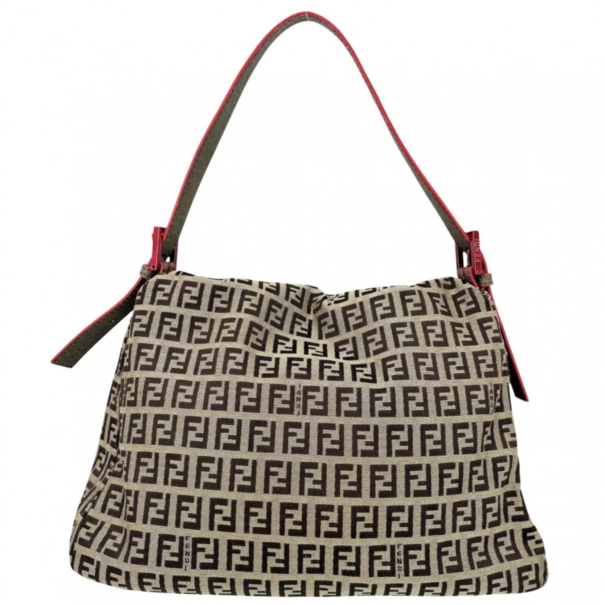 Fendi Brown Red Color Canvas Leather Shoulder Bag (Pre-Owned)