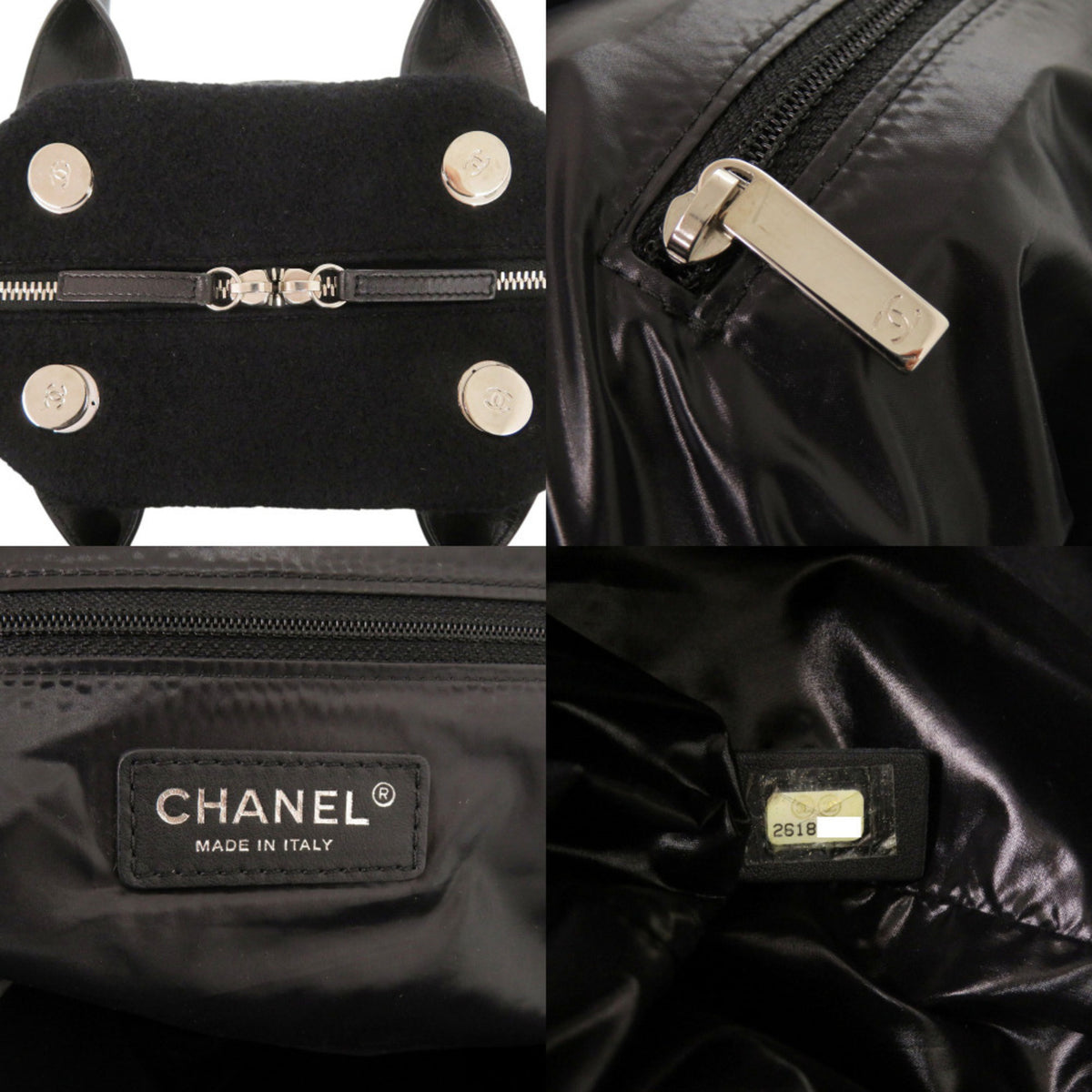 Chanel Black Wool Leather Shoulder Bag (Pre-Owned)