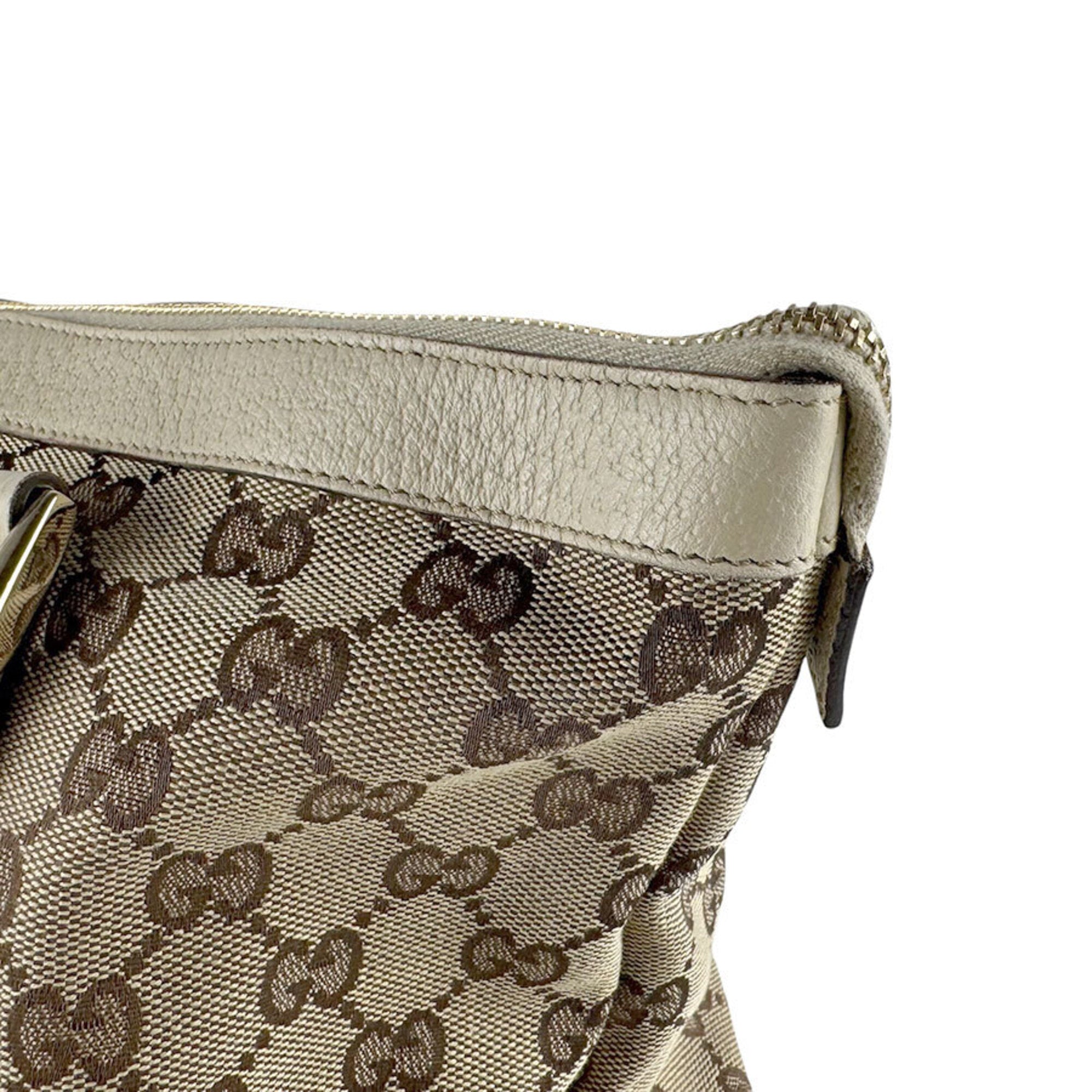 Gucci Brown Ivory Canvas Leather Handbag (Pre-Owned)