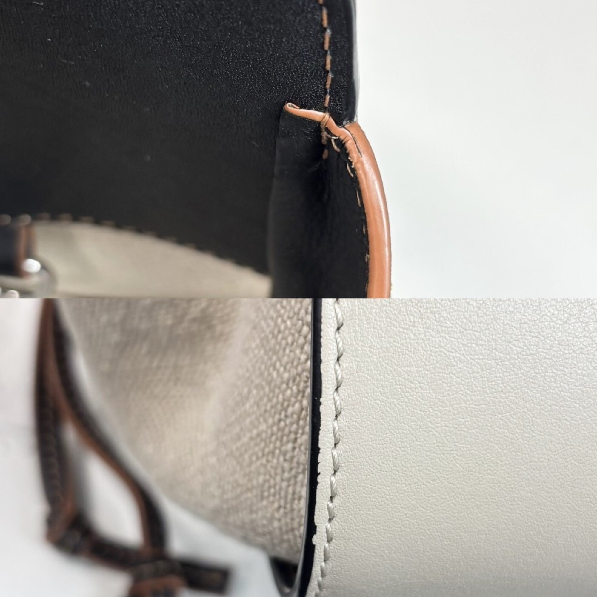 Loewe Beige Black White Leather Handbag Shoulder Bag Tote Bag (Pre-Owned)