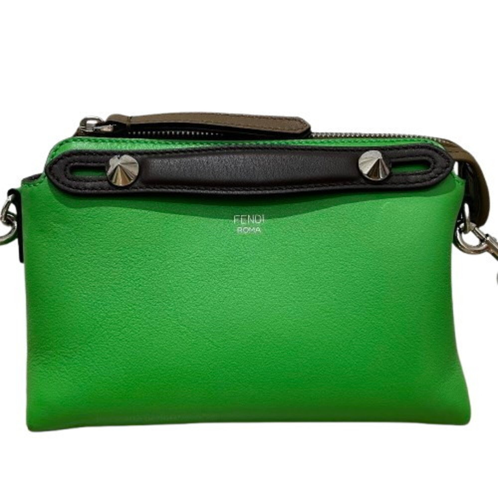 Fendi Black Green Leather Clutch Bag Handbag Pouch (Pre-Owned)