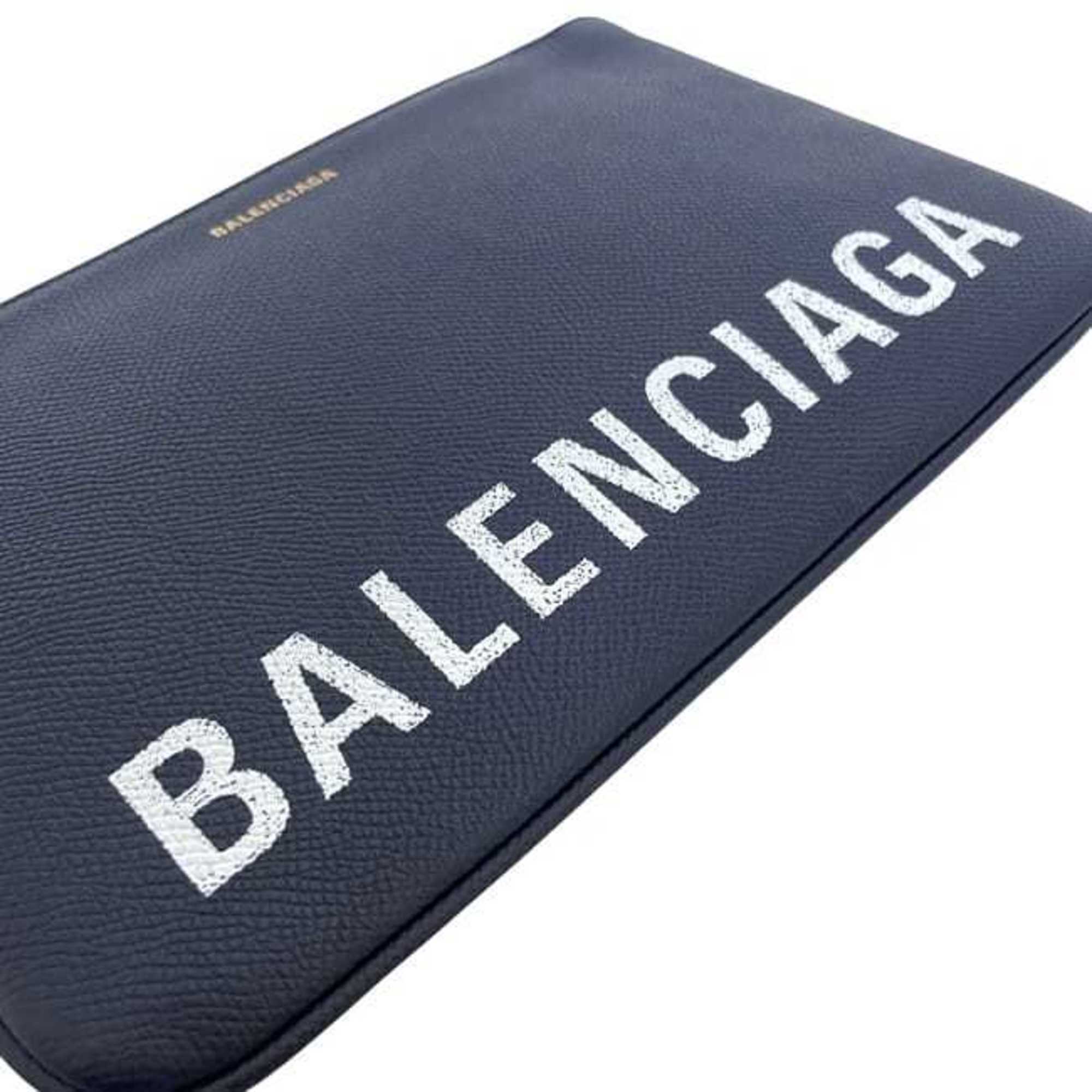 Balenciaga Navy Leather Clutch Bag Pouch (Pre-Owned)