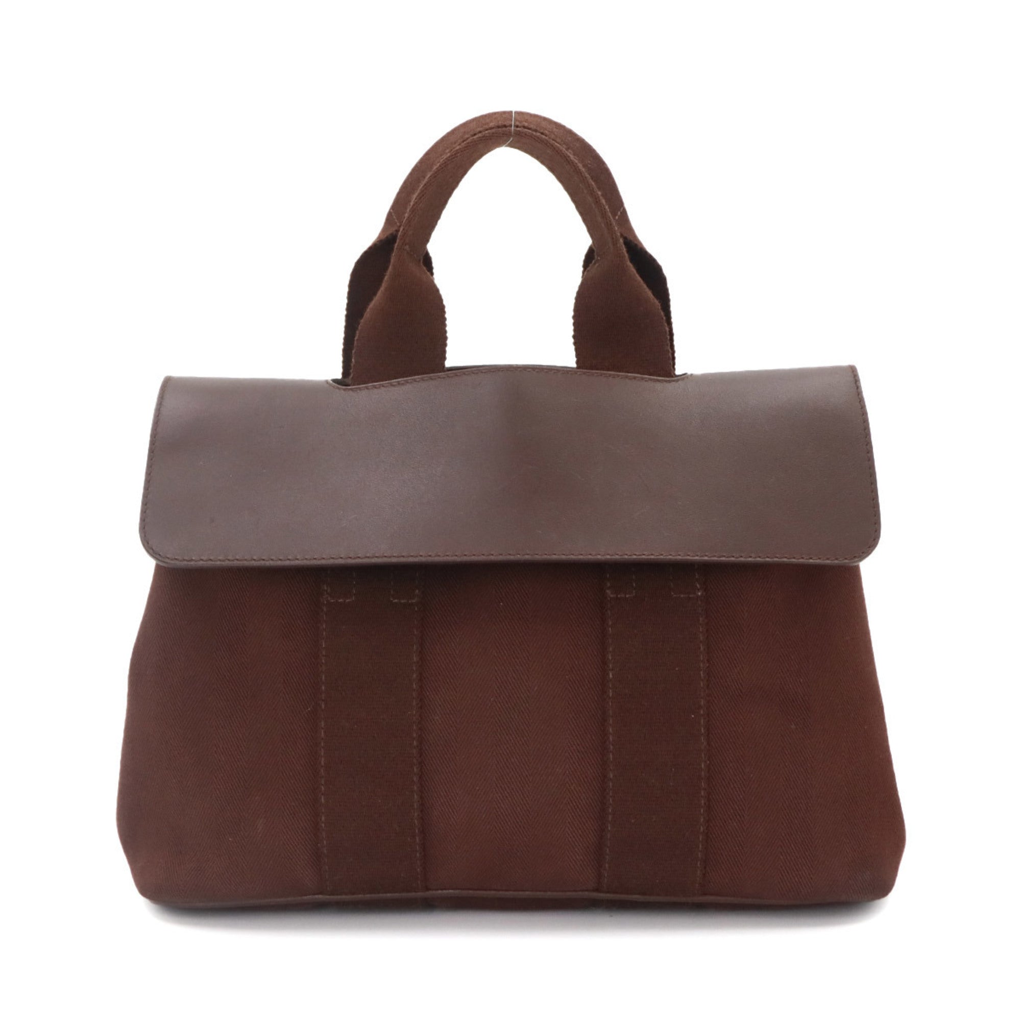 Hermes Havane Toile Chevron Leather Handbag (Pre-Owned)