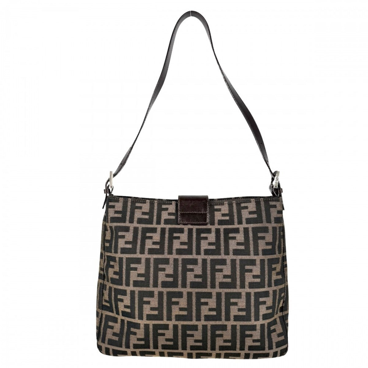Fendi Zucca Brown Canvas Leather Shoulder Bag (Pre-Owned)