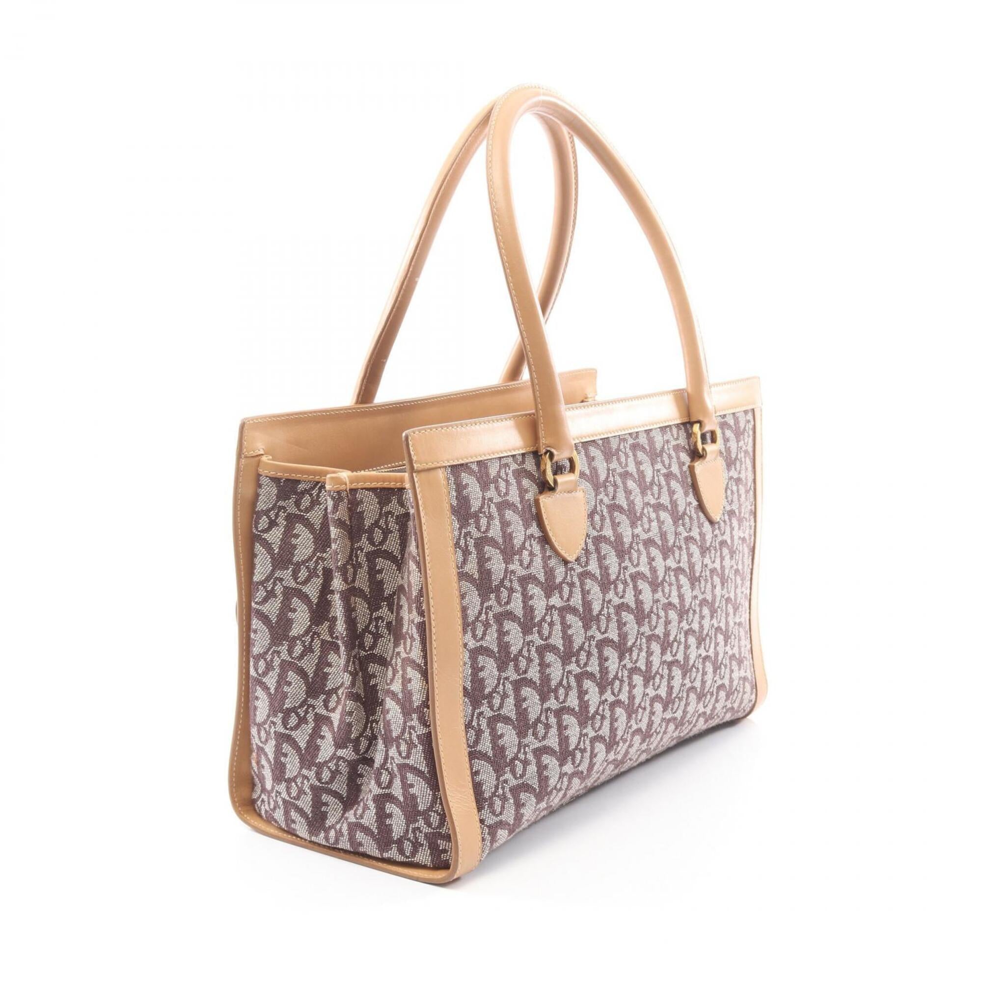 Christian Dior Beige Brown Canvas Leather Handbag Tote Bag (Pre-Owned)