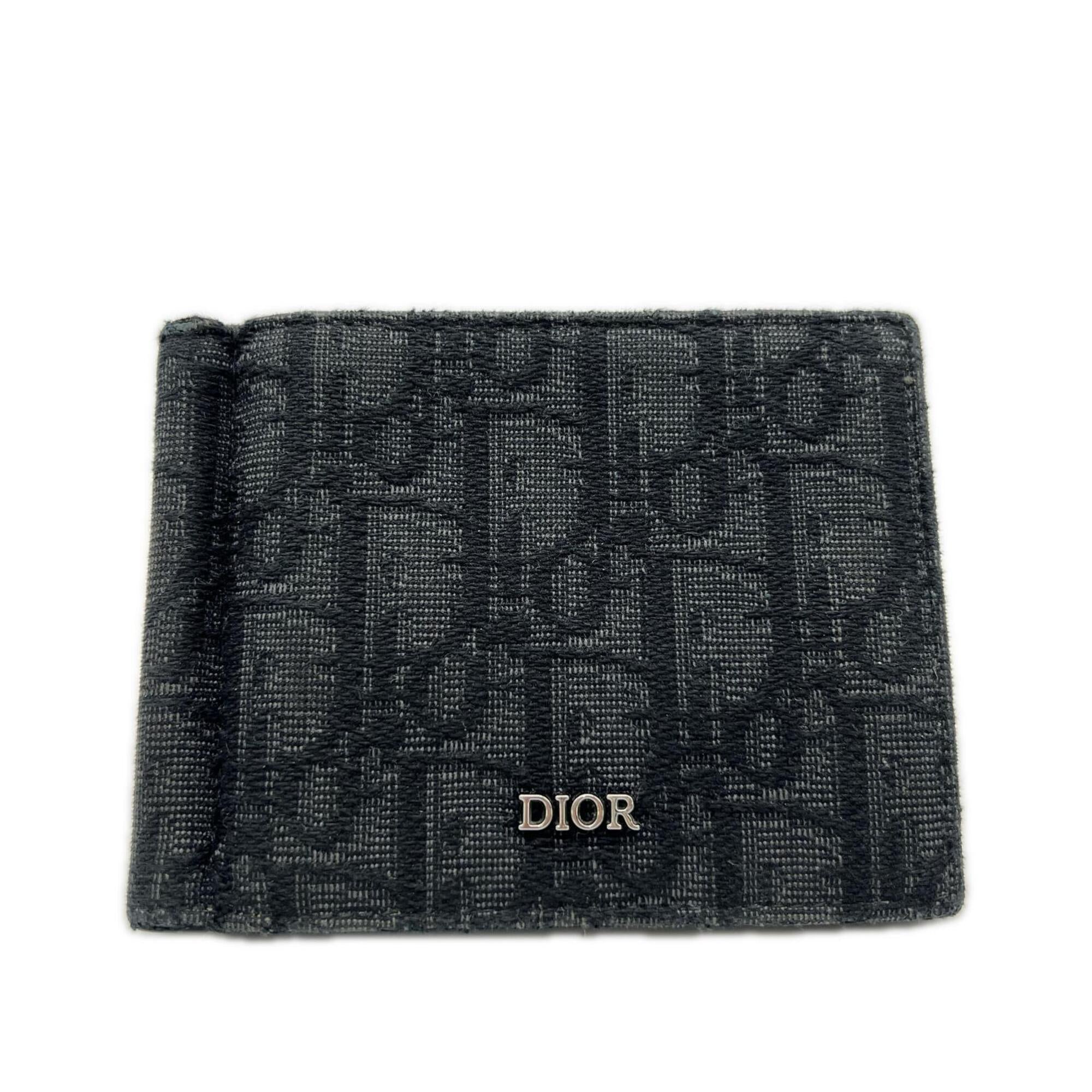 Christian Dior Black Gray Canvas Leather Money Clip (Pre-Owned)