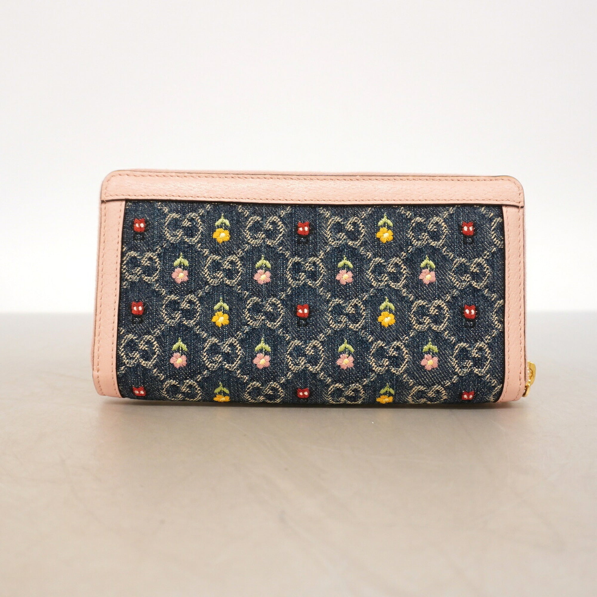 Gucci Blue Pink Denim Long Wallet (Bi-Fold) (Pre-Owned)