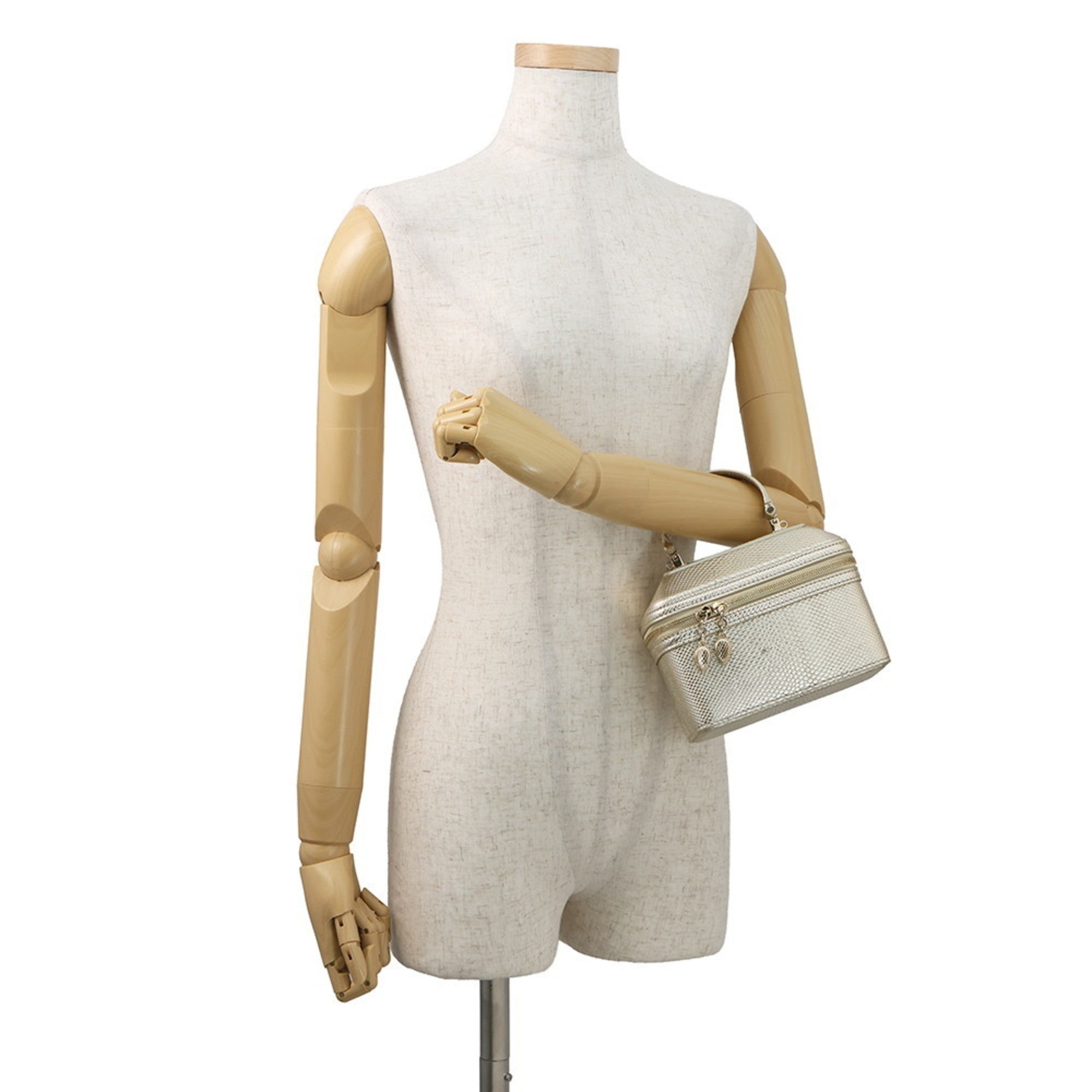 Bvlgari Champagne Gold Leather Handbag Vanity Bag (Pre-Owned)