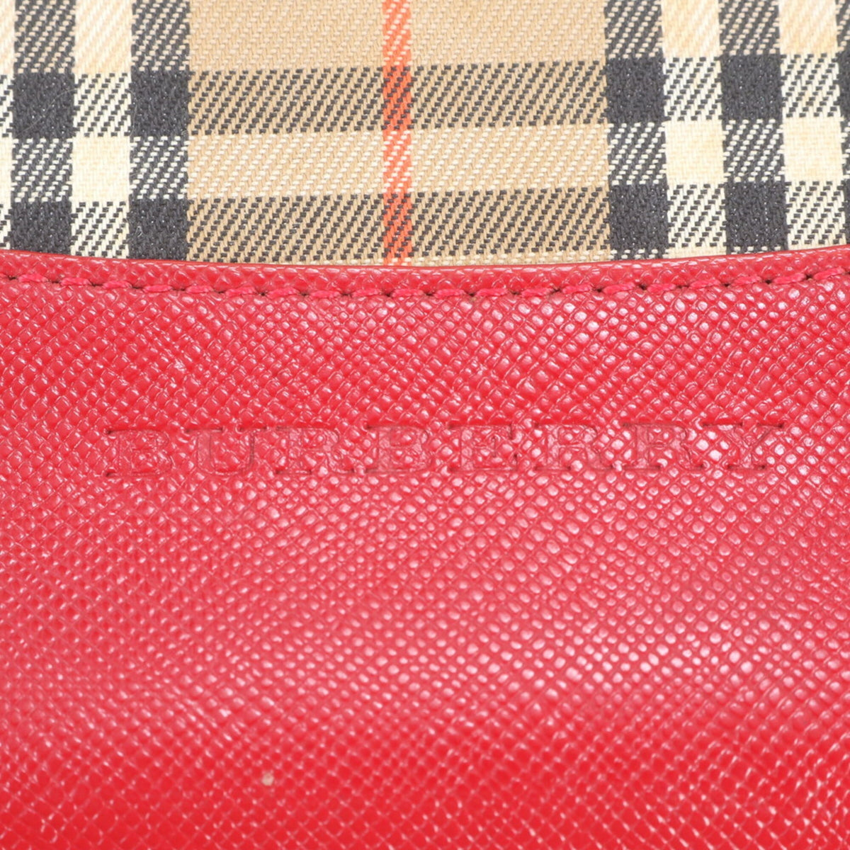 Burberry Brown Red Color Leather Canvas Handbag Shoulder Bag Tote Bag (Pre-Owned)