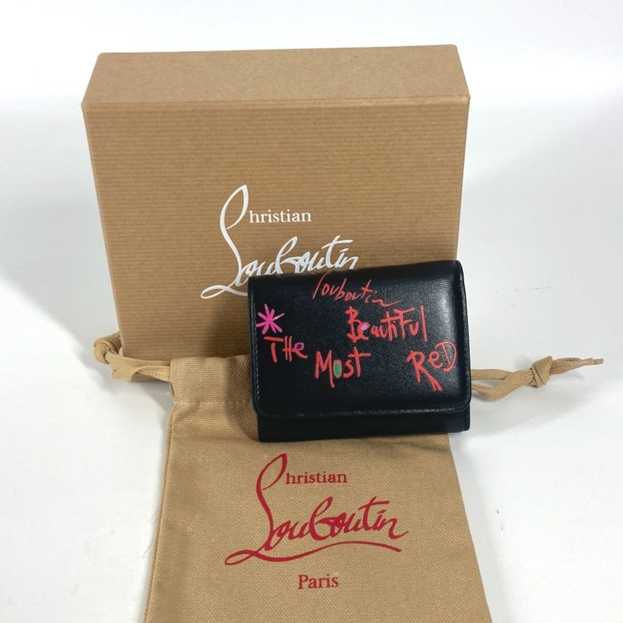 Christian Louboutin Black Multi-Color Leather Wallet (Tri-Fold) (Pre-Owned)