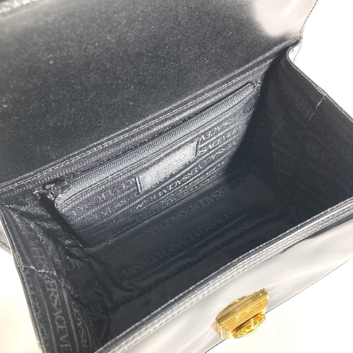 Versace Black Patent Leather Handbag Vanity Bag (Pre-Owned)
