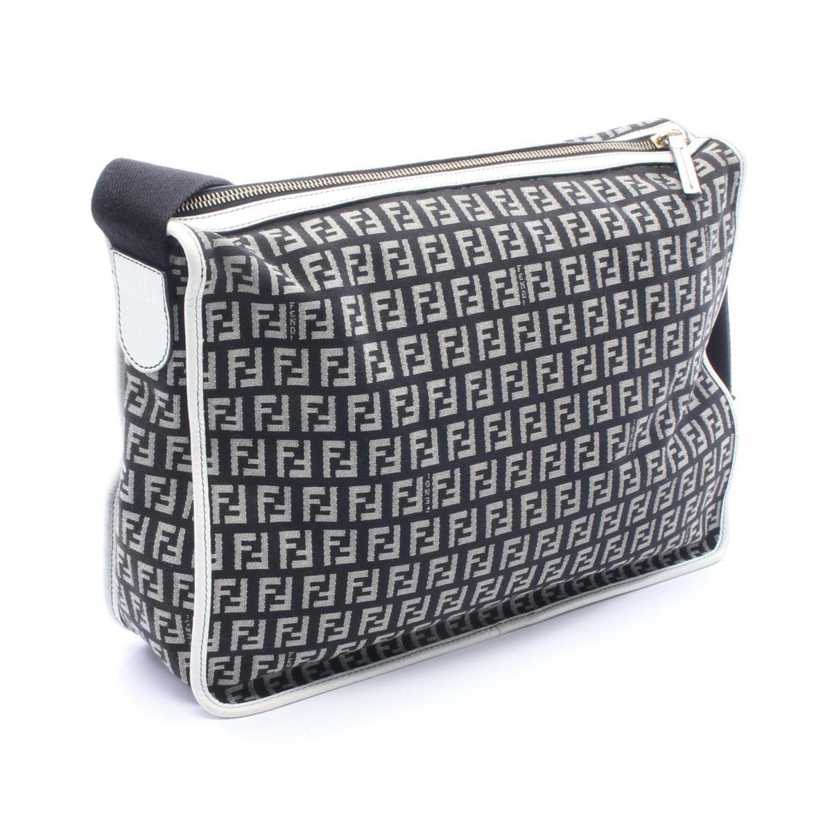 Fendi Black Gray White Canvas Leather Handbag Shoulder Bag (Pre-Owned)